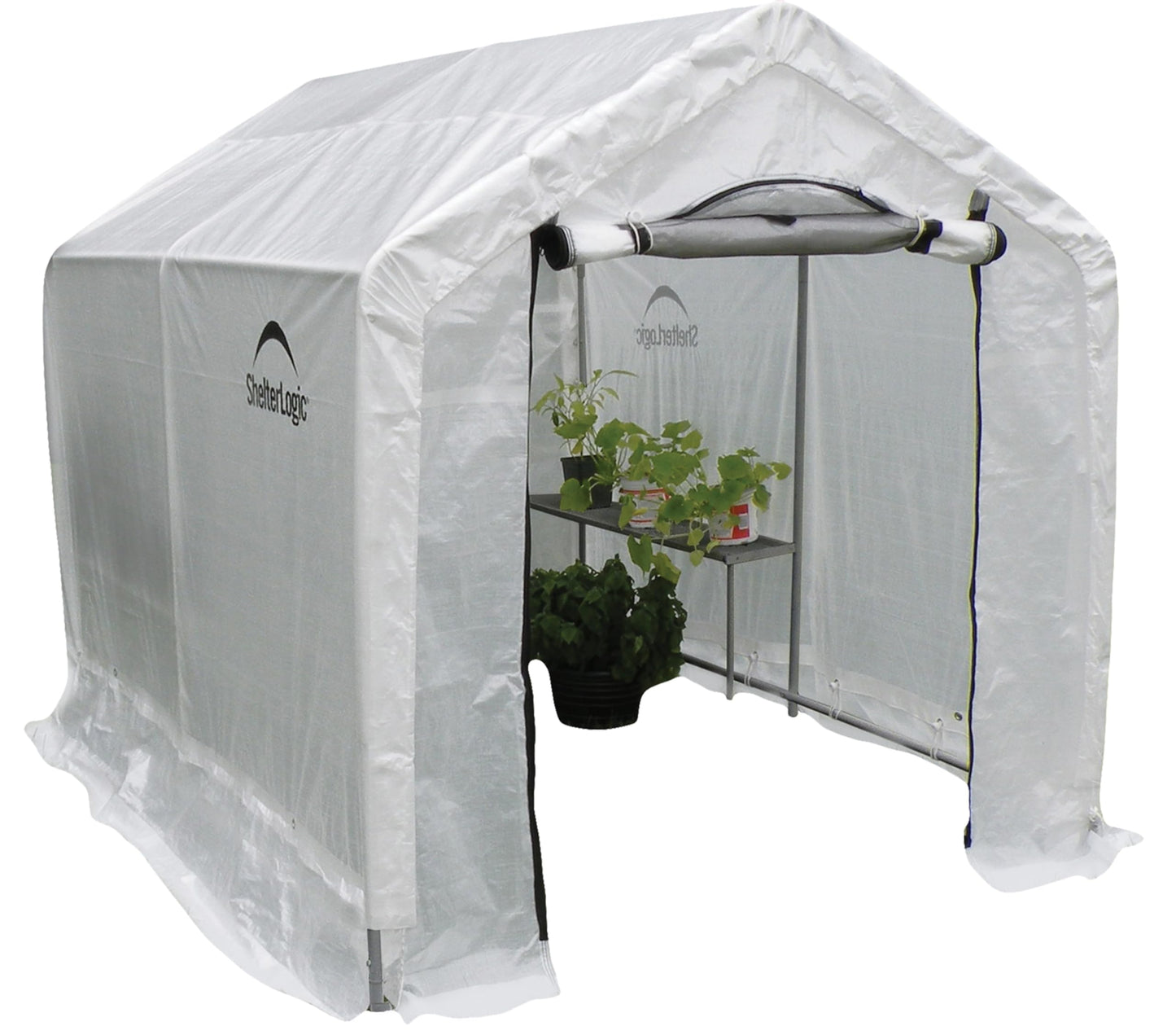 ShelterLogic 6' x 8' x 6.5' GrowIT Greenhouse Peak Roof Style Backyard Grow House with Integrated Shelving