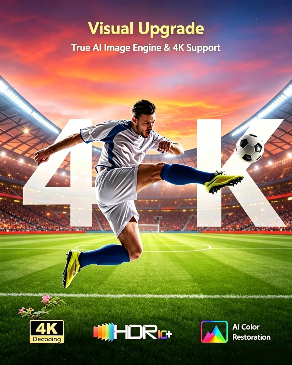 Daylight Projector 4K HDR Home Theater, Smart Daytime Movie Gaming TV Projectors with WiFi 6, NFC, Bluetooth, Apps, ToF Auto Focus, HDMI ARC,2200ANSI High Lumens for Golf Simulator Ceiling Bright Room
