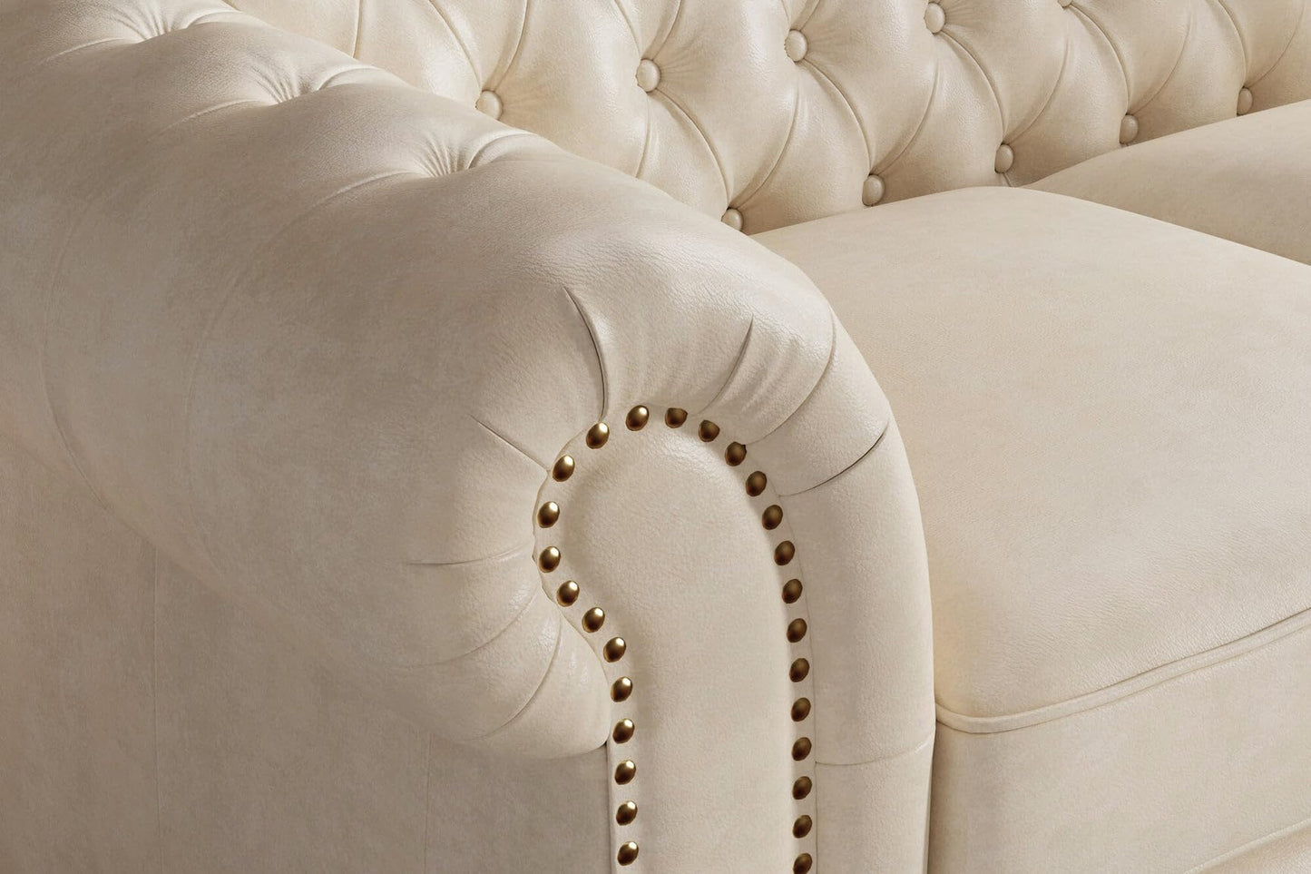 Valencia Parma Chesterfield Loveseat 64" | Premium Full-Aniline Leather | Mid-Century Accent Chair with Classic Button Tufted Back and Wood Legs for Living Room, Antique White