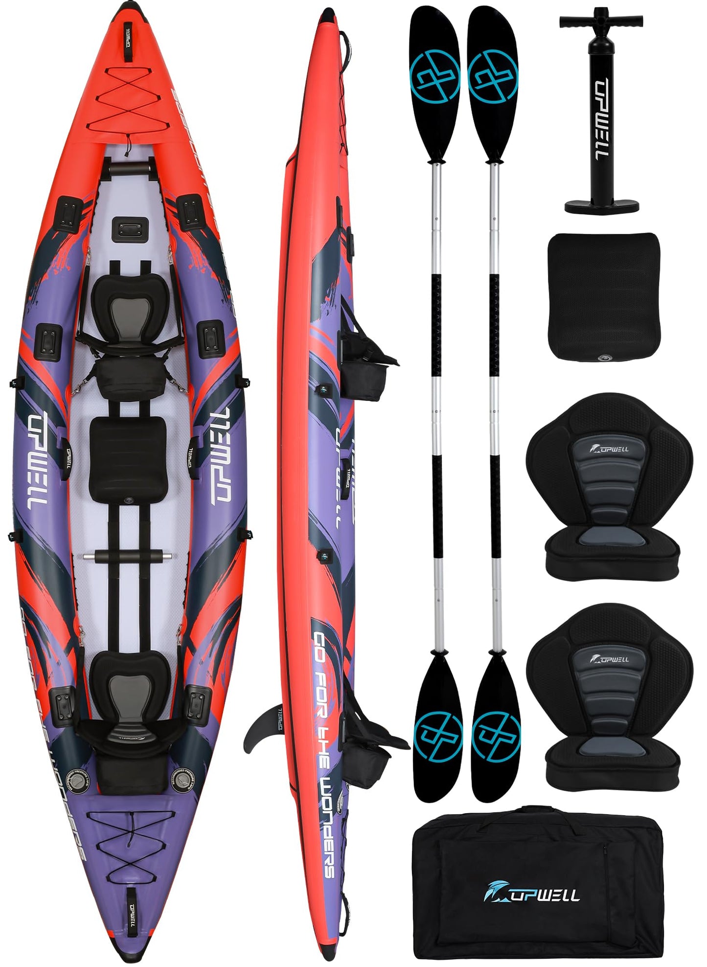 Angler 14'6" Inflatable Fishing Kayak with Drop Stitch Floor 2-3 Person Adult Blow up Kayaks Foldable Pedal Boat Canoe, Red