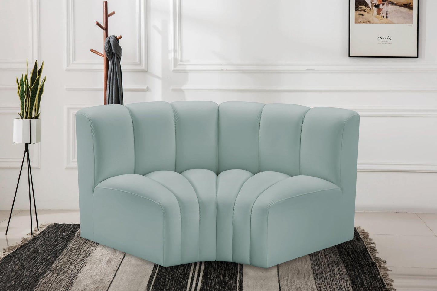 Meridian Furniture 101Mint-S2B Arc Collection Modern | Contemporary Modular Sofa with Soft Mint Green Vegan Leather, Deep Channel Tufting, Modular, 60" W x 33" D x 30" H, Mint