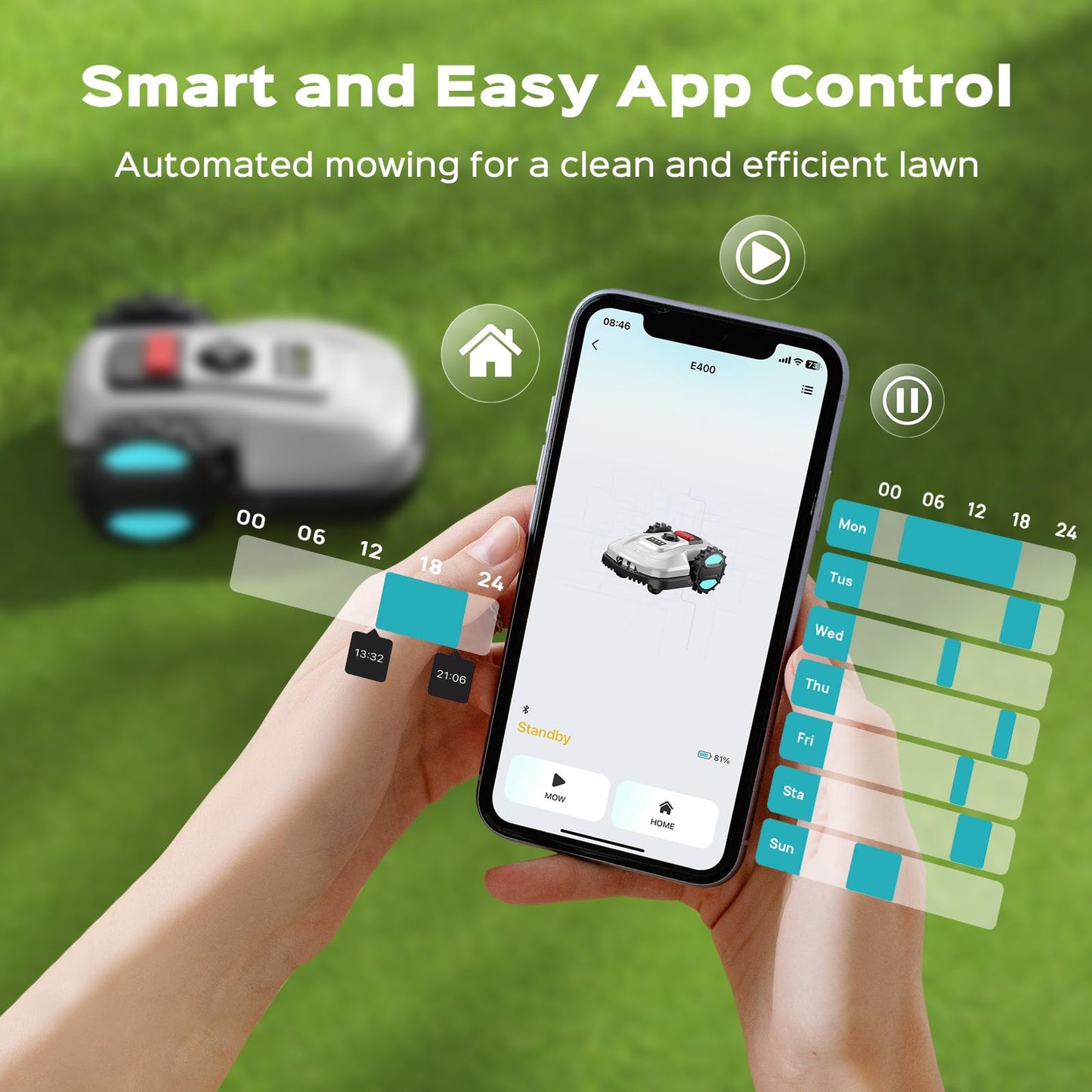 2026 New Robot Lawn Mower with App Control – Features Adjustable Cutting Height, Auto-Charging, Obstacle Detection and Brushless Motor for Lawns Up to 1/8 Acre, Dark Gray