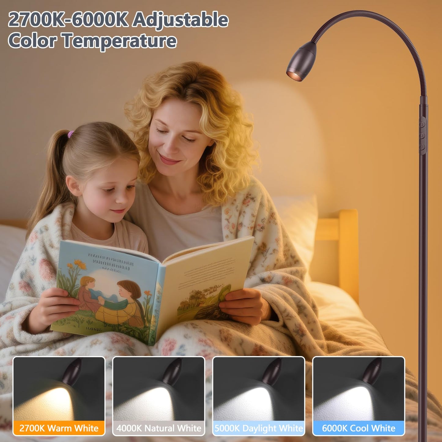 AUZONIMICS Reading Floor Lamp, 72in Tall LED, Dimmable Spotlight, Gooseneck, Oil-Rubbed Bronze, Model FLL-007-F2-ORB