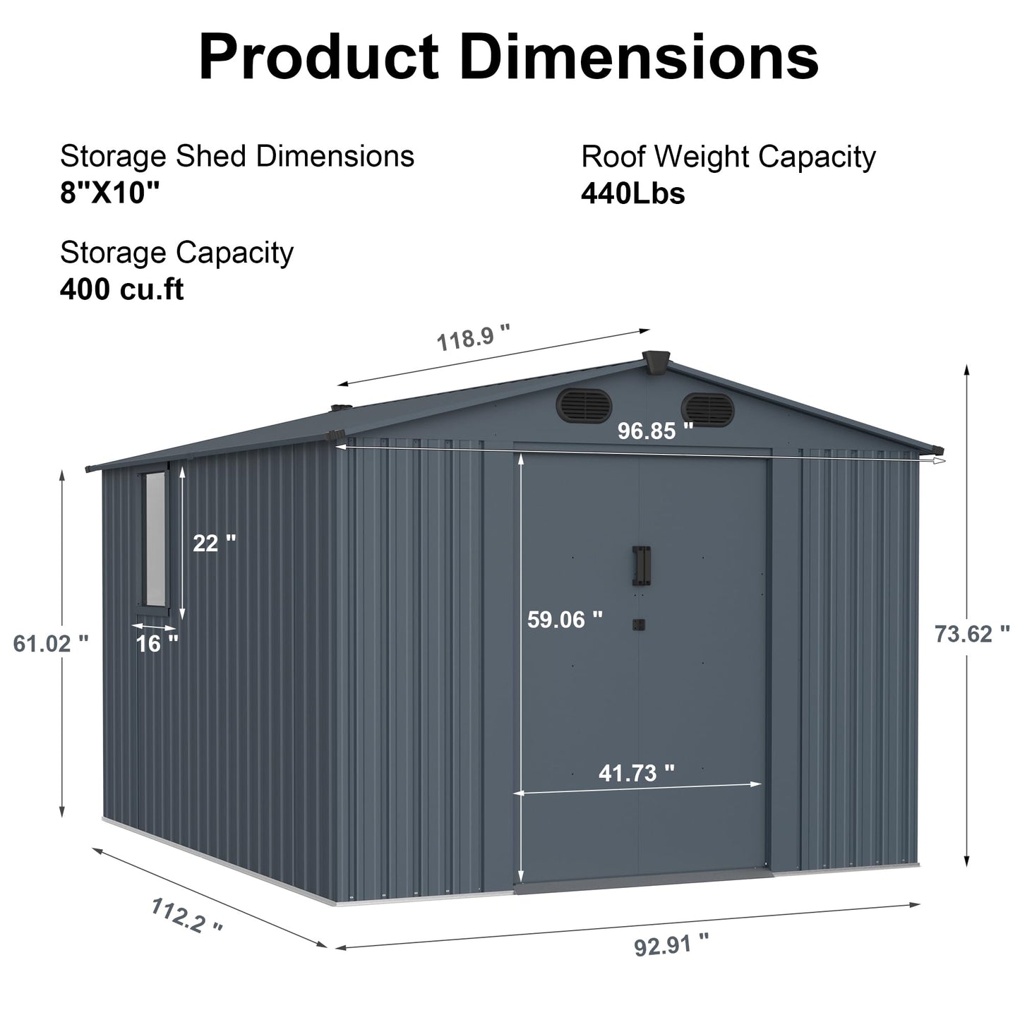Zolyndo Outdoor Storage Shed 8x10 FT with Window - Metal Sheds & Outdoor Storage for Motorcycle, Bike, Garden Tool, Lawnmower - Backyard Tool Building with 1 Sliding Door, 4 Vents (Without Floor)
