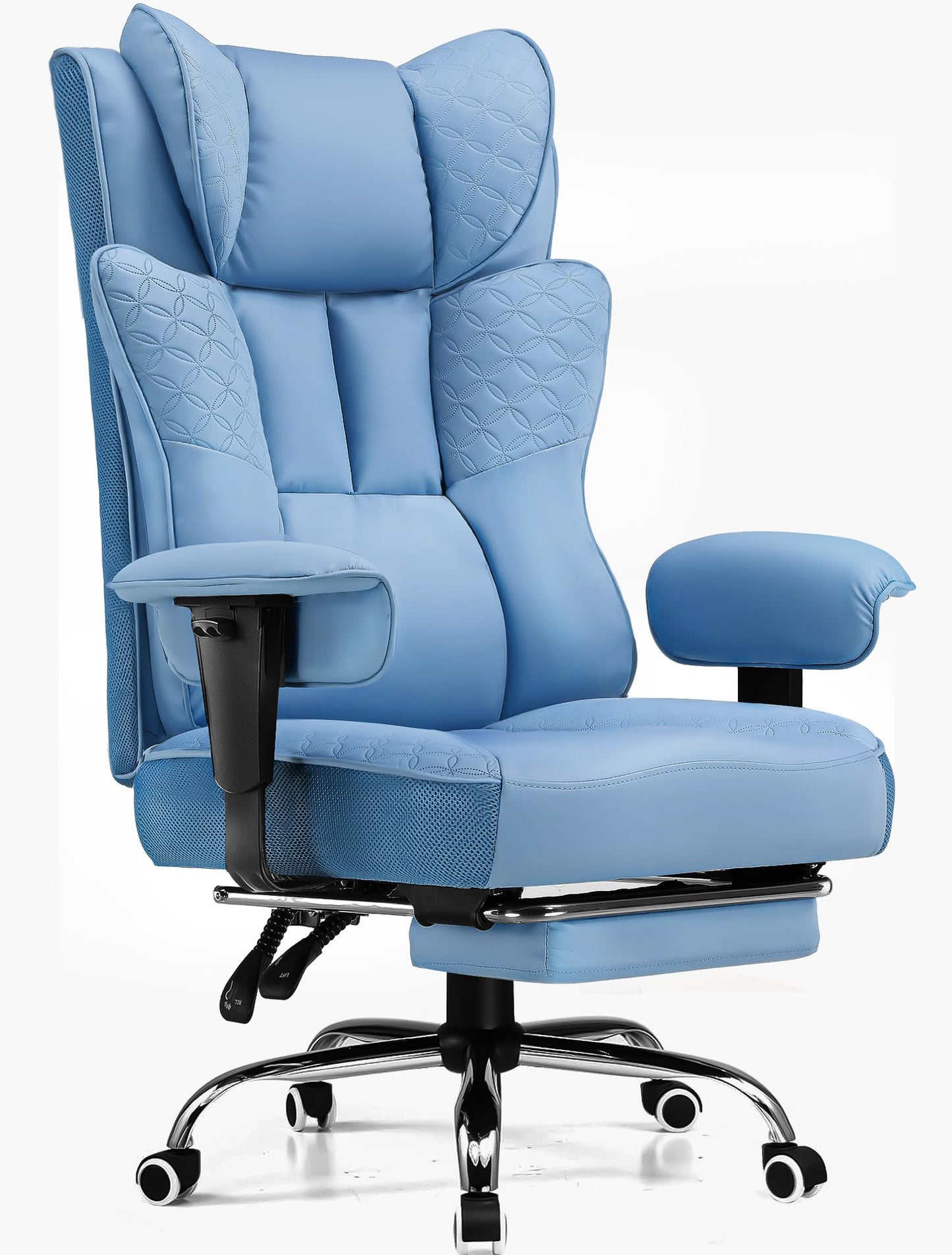 GTPLAYER Big and Tall Office Chair, Wide Ergonomic Gaming Chair with Deluxe Embossing Designed Leather with Foot Rest,150°Reclining Adjustable Soft Armrests Pocket Spring Back Support and Pillow