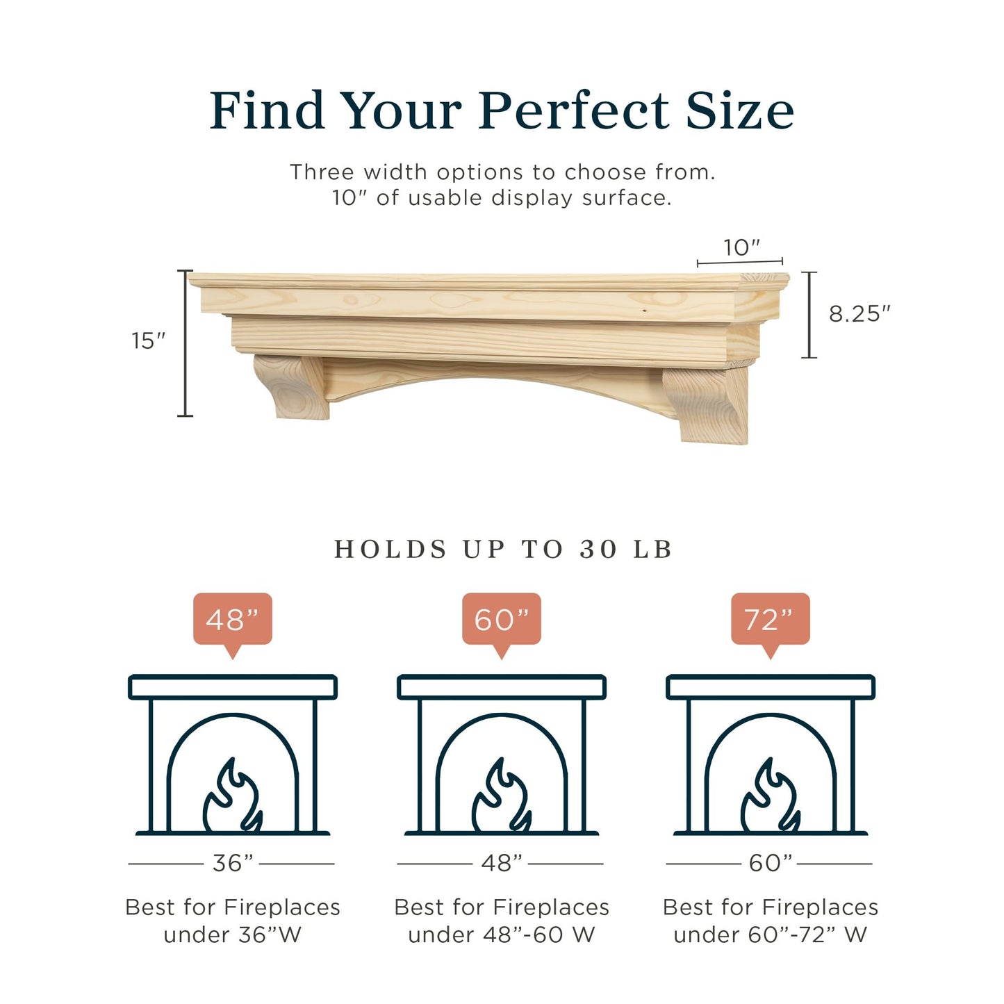 MANTELSDIRECT Salem Wood Mantel Shelf with Arched Corbels - Unfinished 60 Inch | Wooden Rustic Wall Mounted Shelf from Pine Wood - Perfect for Fireplaces, TVs & Décor