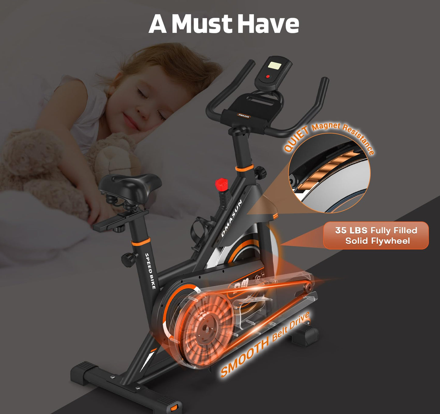 DMASUN Exercise Bike, Silent Magnetic Resistance Stationary Bike for Home with 330 LBS Capacity, Pedals with Anti-loosening Nuts, Indoor Bike with Comfortable Seat Cushion, Digital Display with Tablet Holder