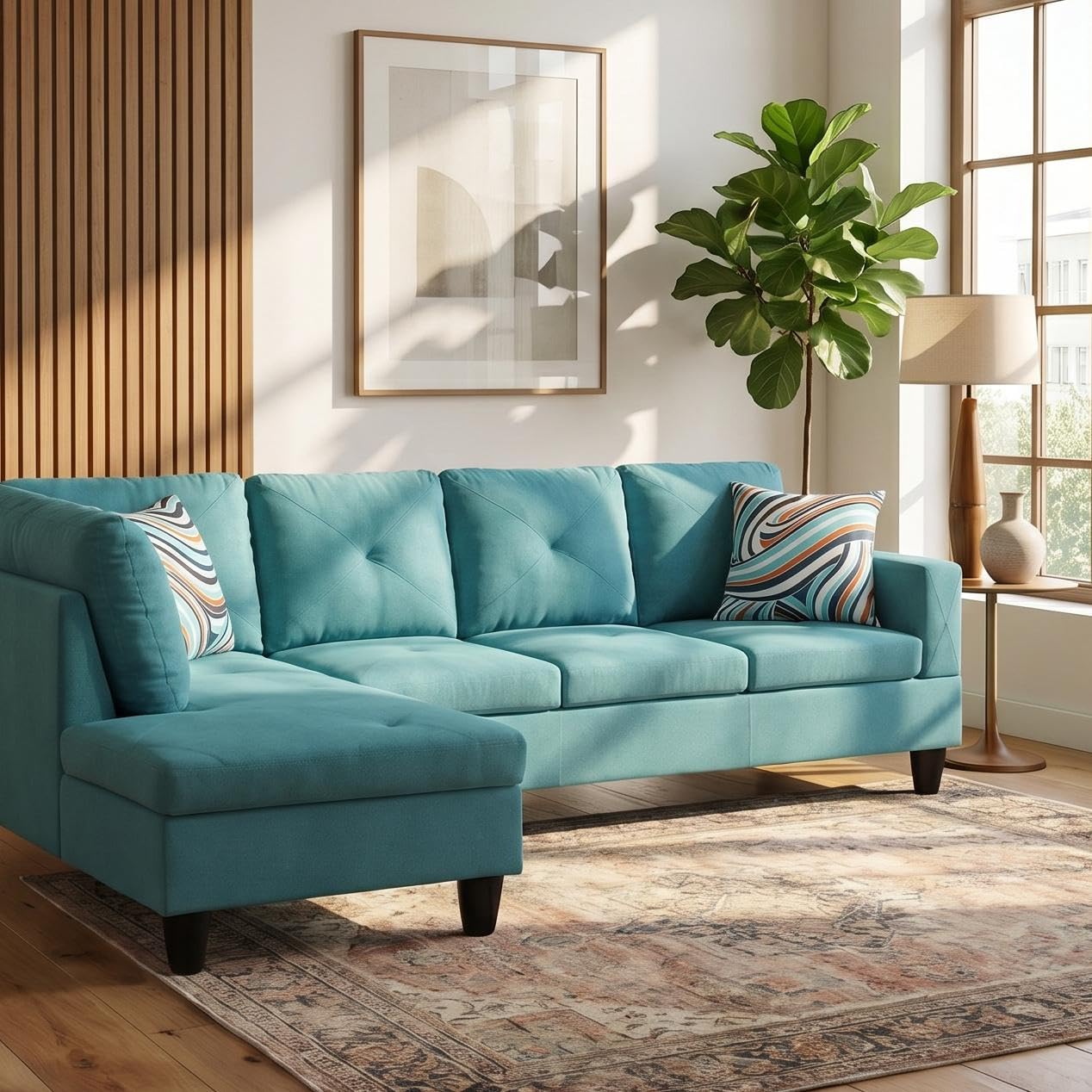 Trygoal L-Shaped Sectional Sofa, Modern 4-Seat Couch with Right Facing Chaise, Sectional Couch for Living Room, Apartment, Office, Blue