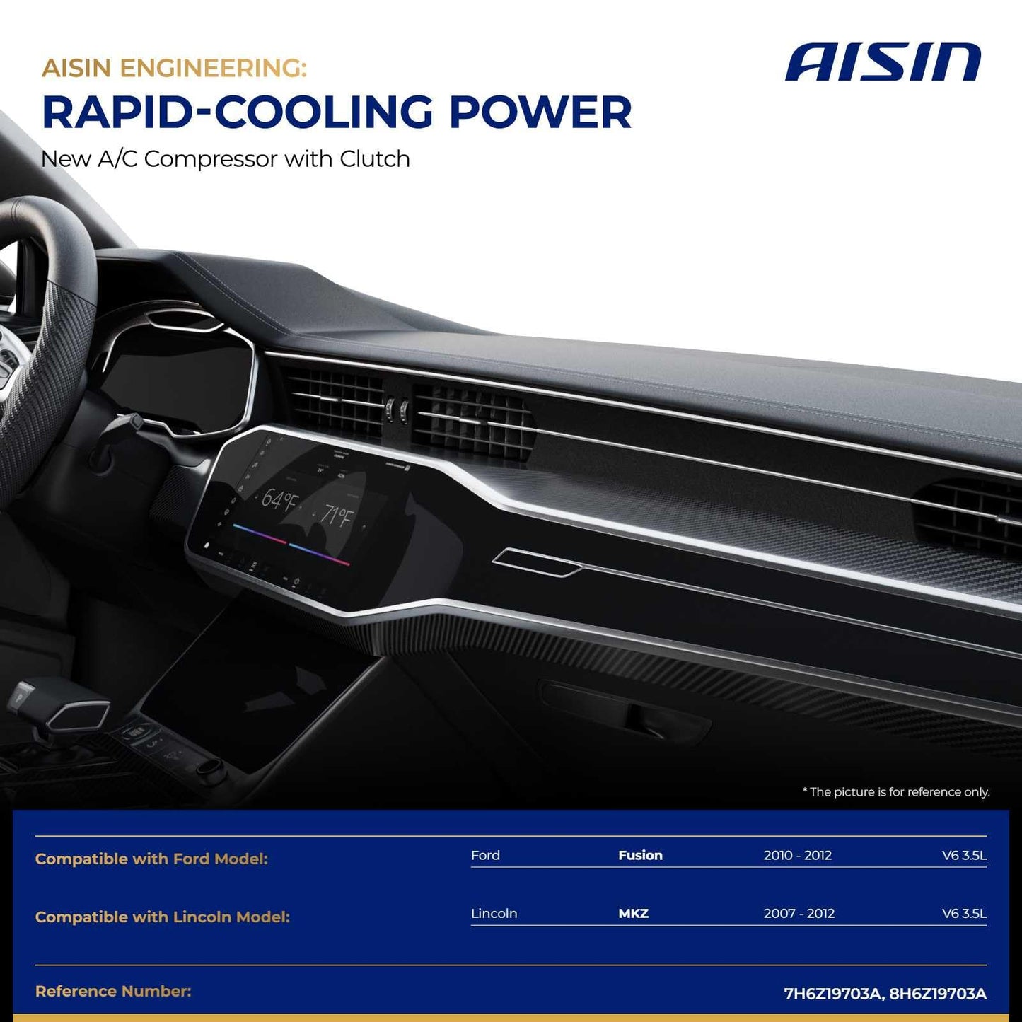 AISIN AFTERMARKET ACCFD-00554 Air Conditioner AC Compressor - Compatible with Ford Fusion 2010-2012 3.5L, Lincoln MKZ 2007-2012 3.5L - with 6-Pulley Groove, with Clutch