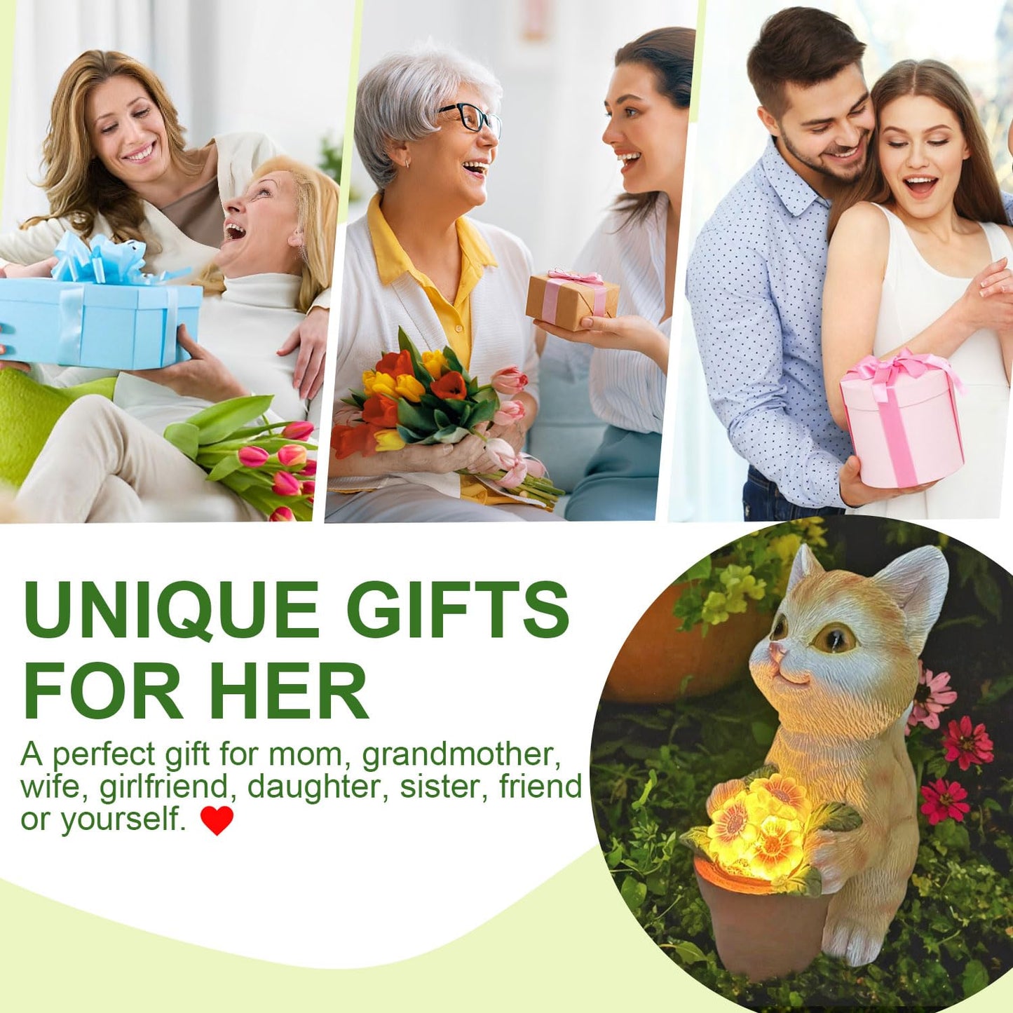 YODY Solar Garden Cat Statue with Flower Pot - Yellow Outdoor Decor for Patio, Balcony, Backyard - Unique Gift for Cat Lovers