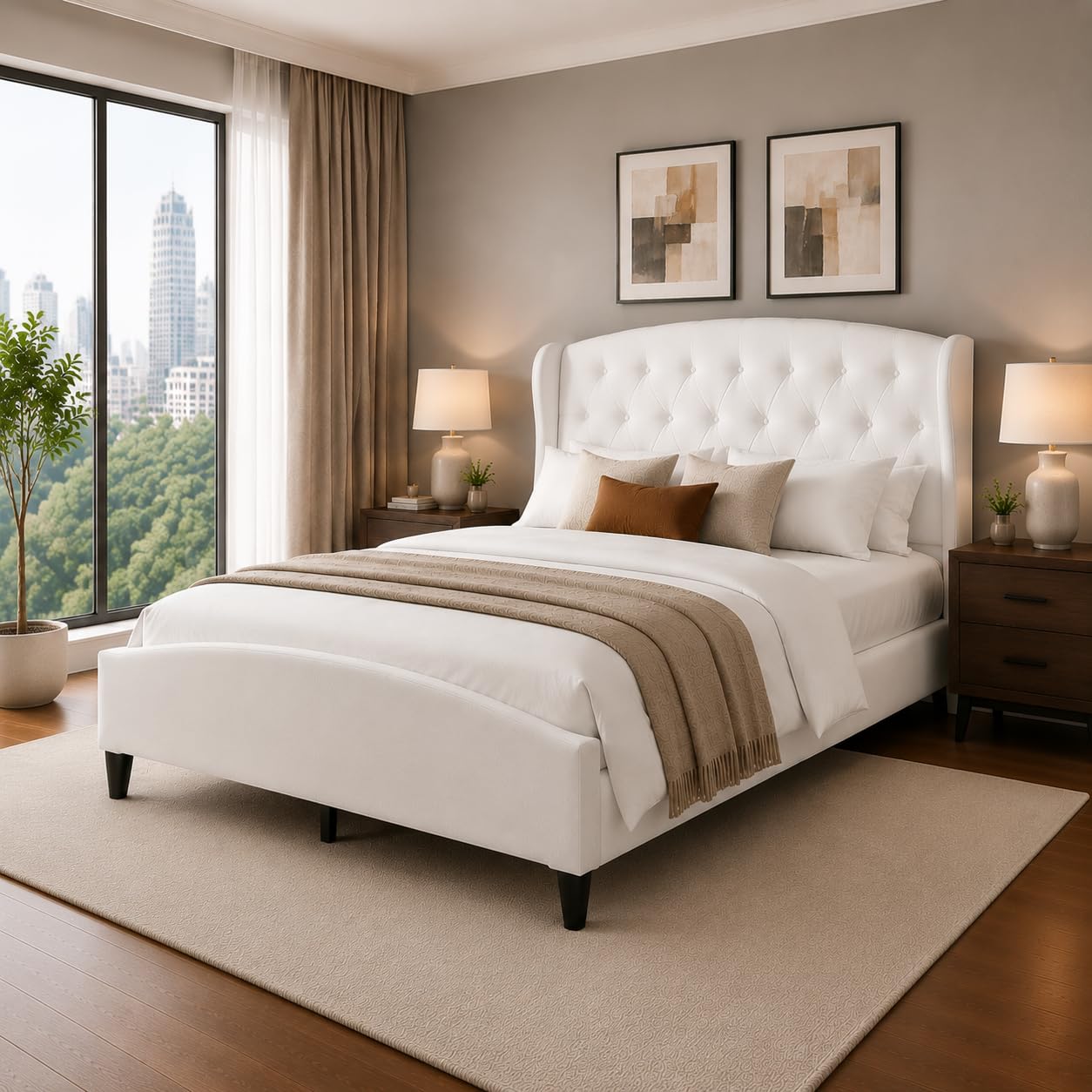 SAMTRA King Bed Frame with Extra Tall 51" Wingback Headboard, Soft Velvet Upholstered Platform Bed Frame, Modern Cloud Bed, Noise-Free, Metal Slats Support, No Box Spring Needed