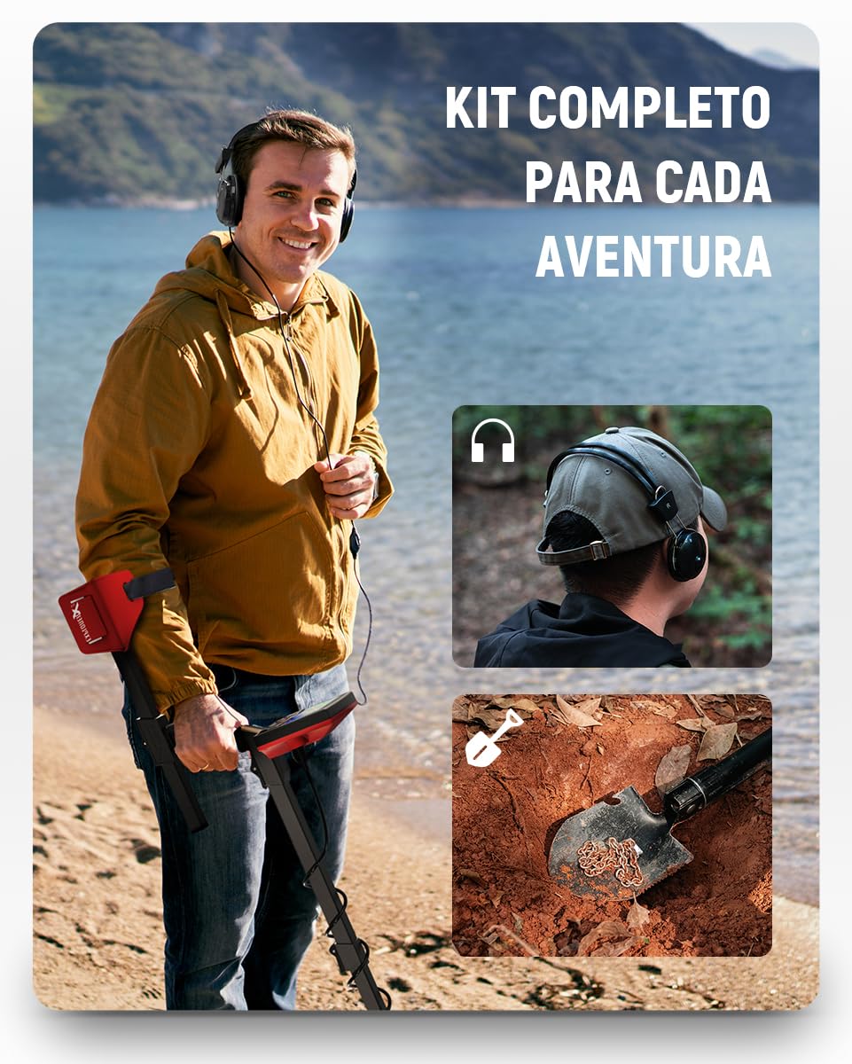 KAIWEETS Metal Detectors for Adults, Professional Collapsible Gold Detector with Double-D Waterproof Coils, Rechargeable Battery, 5 Detection Modes High Accuracy, LCD Display & Rain Cover
