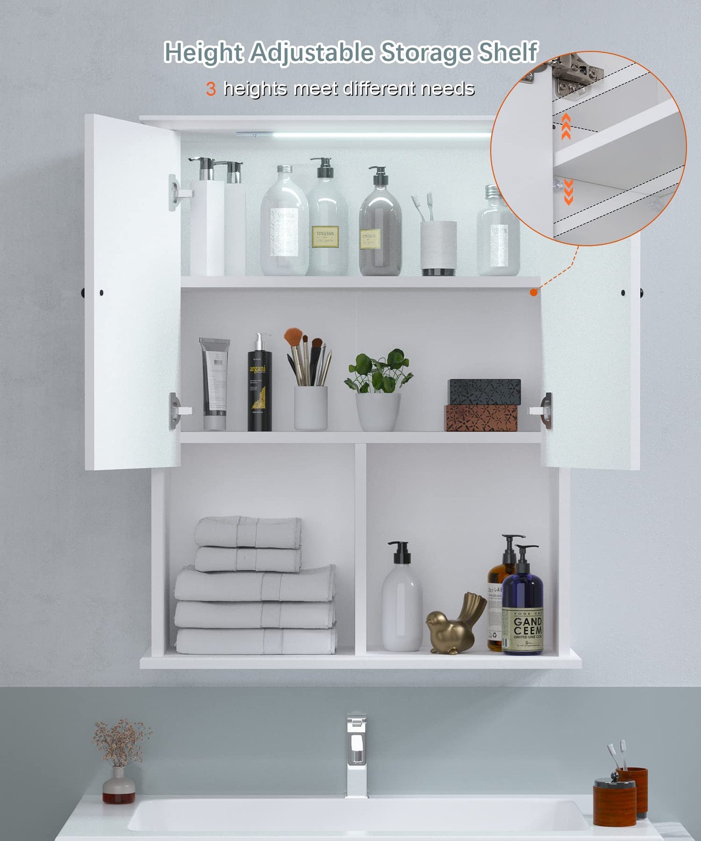 HAIOOU Bathroom Wall Cabinet with Motion Sensor Light, Wooden Medicine Cabinet Wall Mounted, Over the Toilet Bathroom Storage Cabinet with Soft Close Hinges and Adjustable Shelf - Modern White