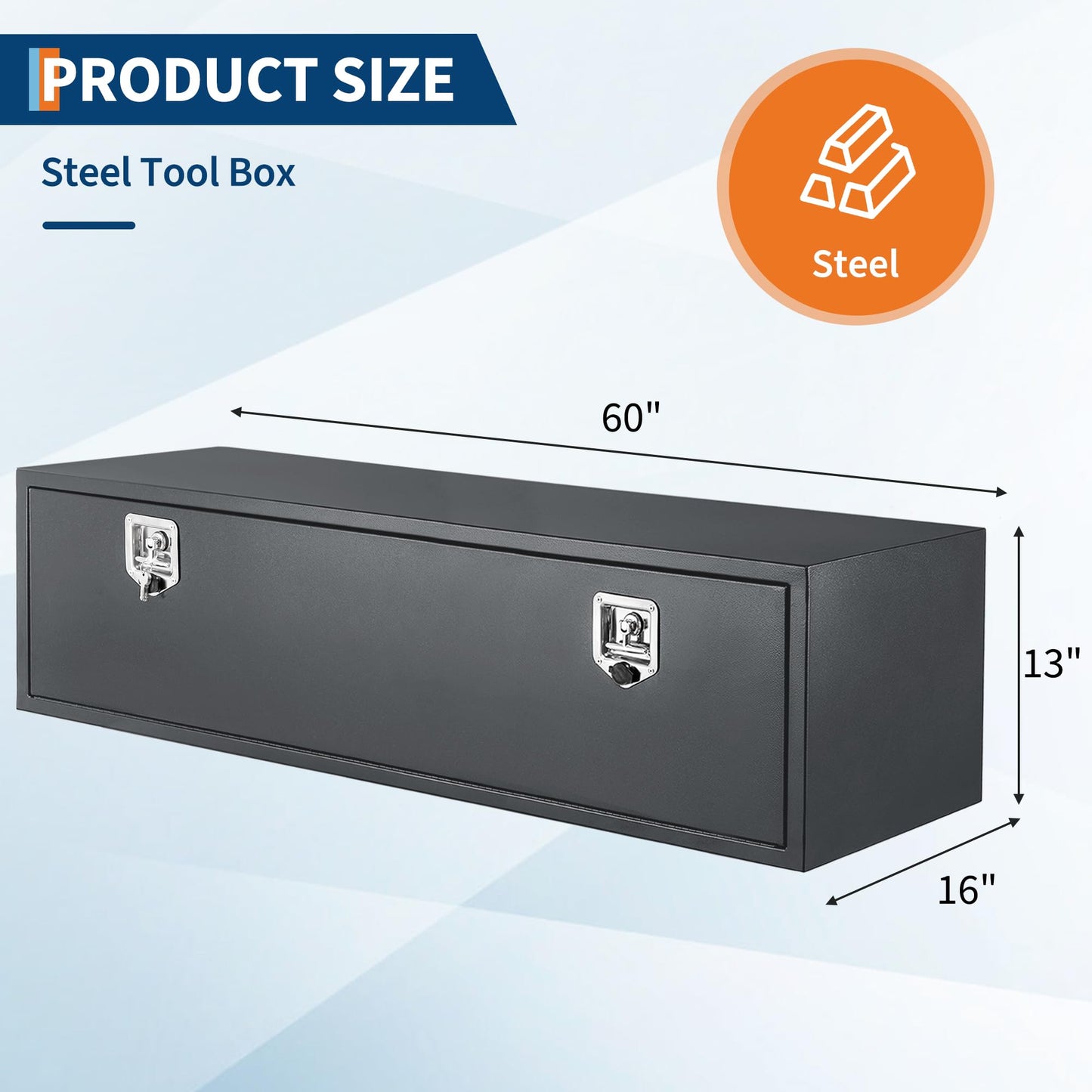 SierraSquad Black Steel Underbody Truck Tool Box with t-Handle Latch Smooth Surface Truck Tool Box for Underbed of Truck, Trailer, Rv, 48"x 16"x 13"