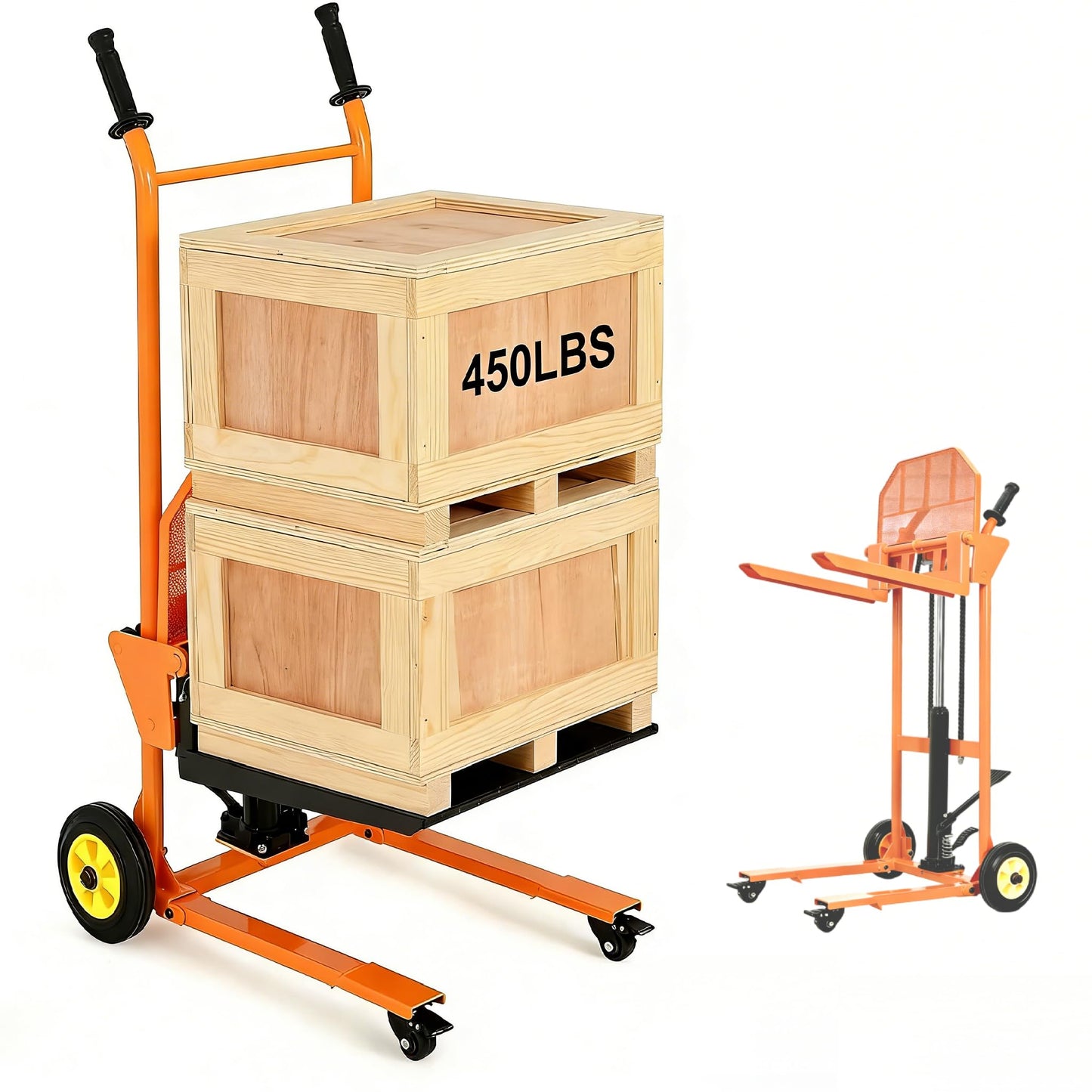Hydraulic Material Lift with Steel Platform Board, 450 Lbs Capacity, 36" Max Lift Pallet Truck Dolly, Table Fork Lift with Adjustable-Width & Height Forks, for Garge, Workshop and Logistics Center