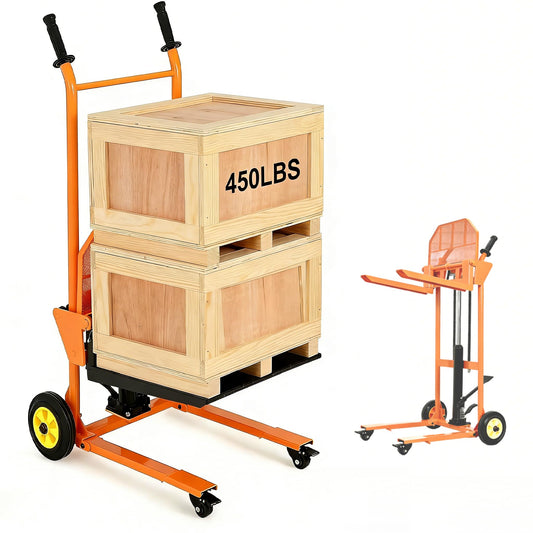 Hydraulic Material Lift with Steel Platform Board, 450 Lbs Capacity, 36" Max Lift Pallet Truck Dolly, Table Fork Lift with Adjustable-Width & Height Forks, for Garge, Workshop and Logistics Center