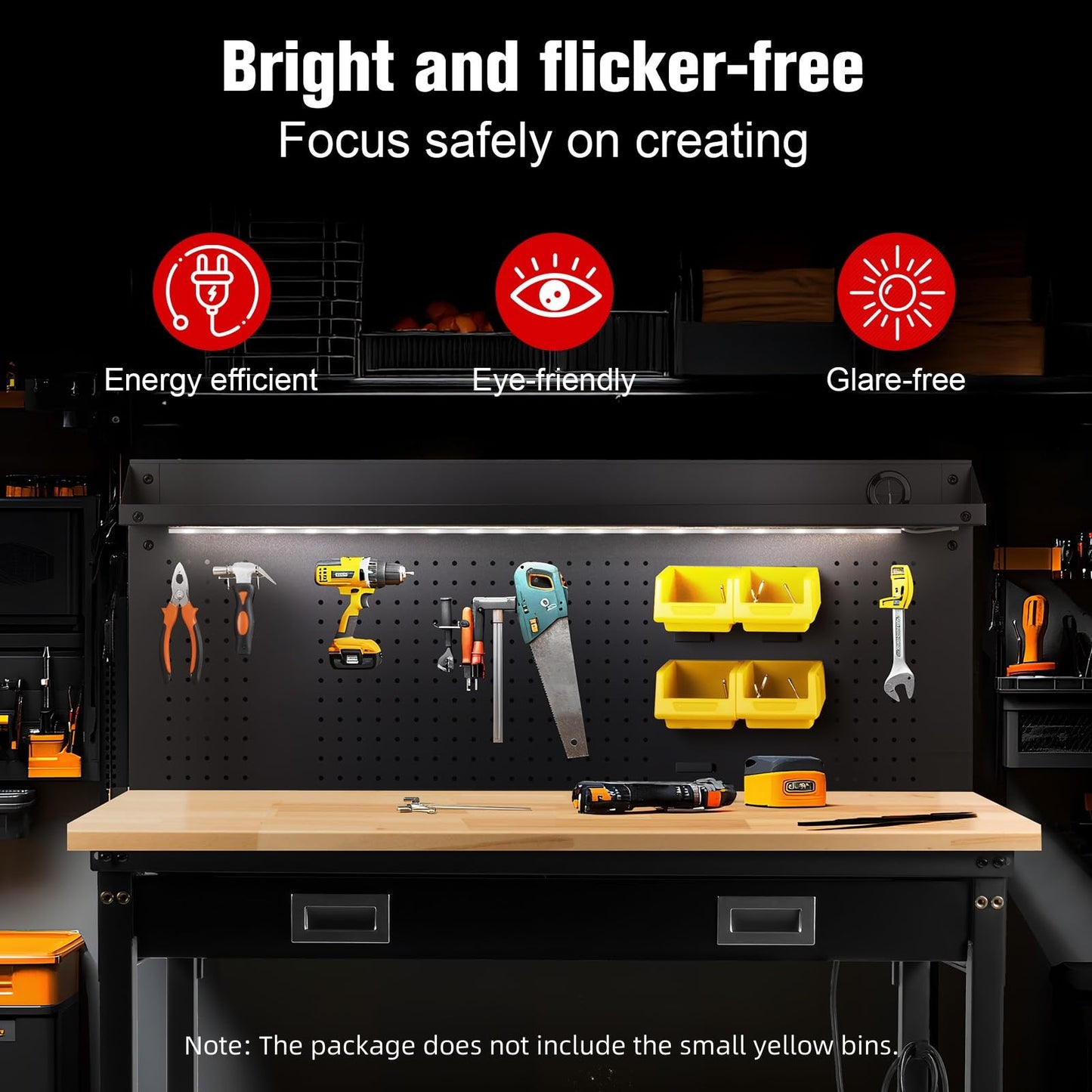MUWOOD 60" Workbench with Drawers, Work Benches for Garage with Strip Light, Adjustable Work Table with Large Pegboard, 2000 LBS Heavy Duty Table with Power Outlet Rubber Wood for Garage