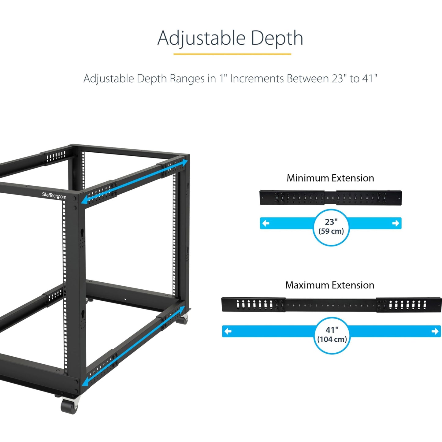 StarTech 15U 4-Post Server Rack, 19in Open Frame Rack with 40in (101cm) Mounting Depth and 1200lb (544kg) Weight Capacity, Mobile or Floor Mount IT Rack
