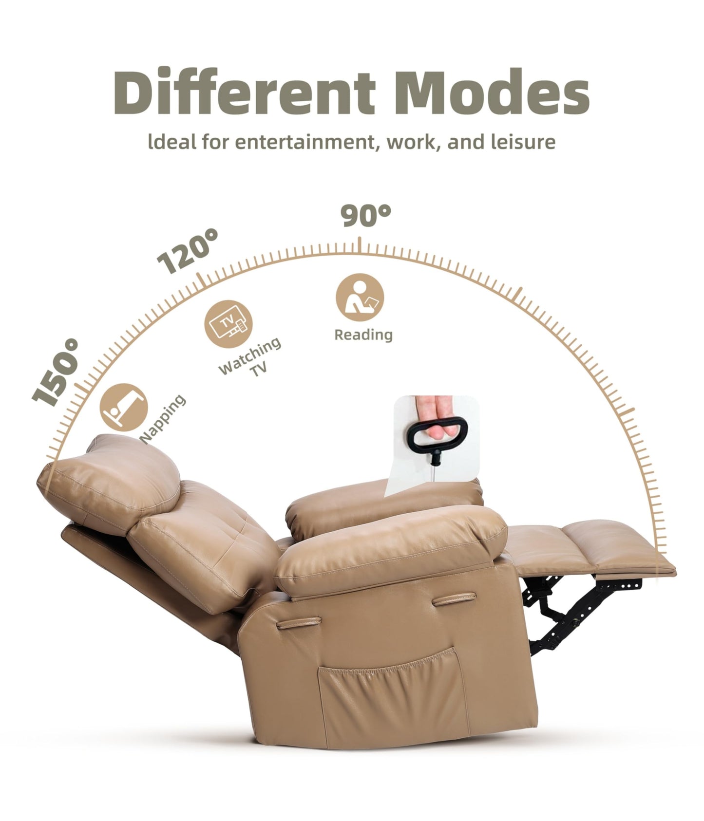 GarveeHome Recliner Chairs, Classic Manual Leather Recliner, Home Theater Seating with Lumbar & Arms Support for Living Room, Bedroom and Nursery - Coffee (Tan, Oversized)