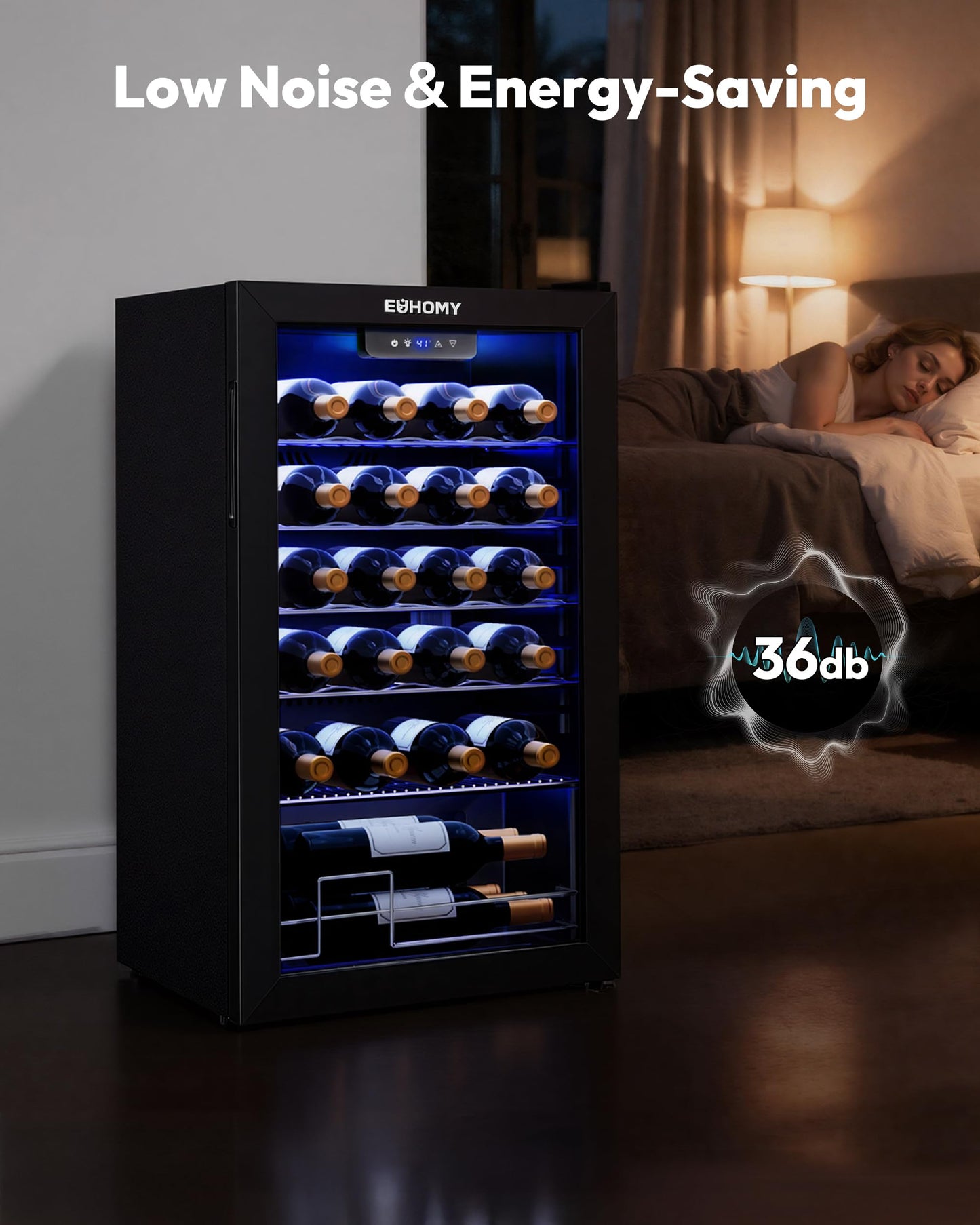 EUHOMY 25 bottle Wine Cooler Refrigerator, Freestanding Compressor Wine Fridge with Adjustable Temperature and Digital Control, Mini Fridge with Glass Door for Red White Wine, Beer, Black