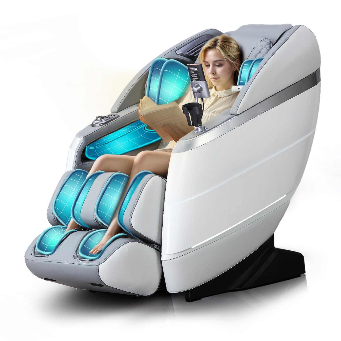 RelaxRelife 4D Full Body Massage Chair with Flexible 166° Track, Reading Light, 18 Massage Modes, 11 Techniques, 36 Airbags, Zero Gravity Recliner with Yoga Stretch and Foot Massage Grey