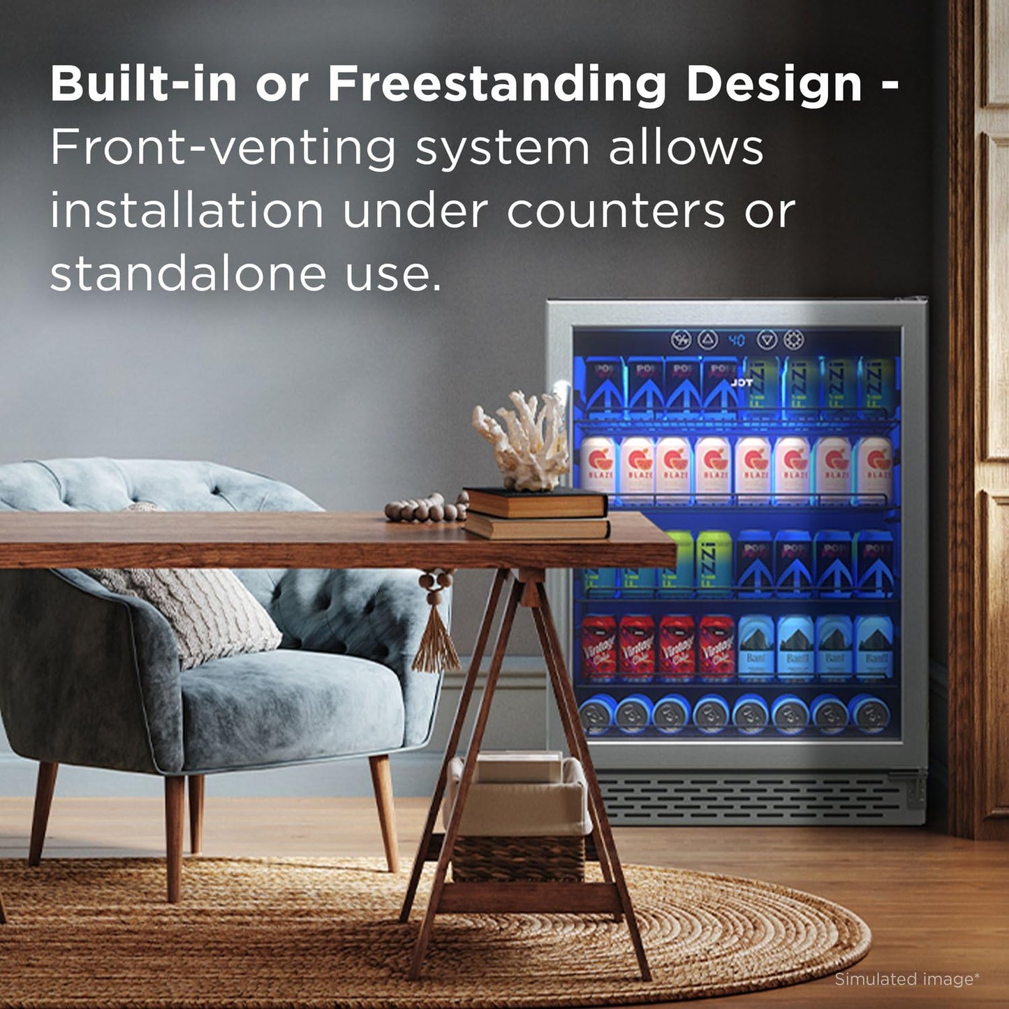 TCL 161 Can 24 In Beverage Cooler, Freestanding Mini Fridge with Glass Doors, Removable Shelves, Digital Controls & LED Lighting for Water, Soda, Energy Drinks