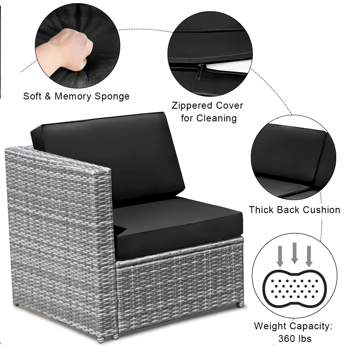 Tangkula 8 Pieces Wicker Patio Furniture Set with Storage Deck Box, PE Rattan Outdoor Sectional Sofa Conversation Set with Coffee Table & Cushions, Outside Furniture for Garden Yard Poolside (Black)
