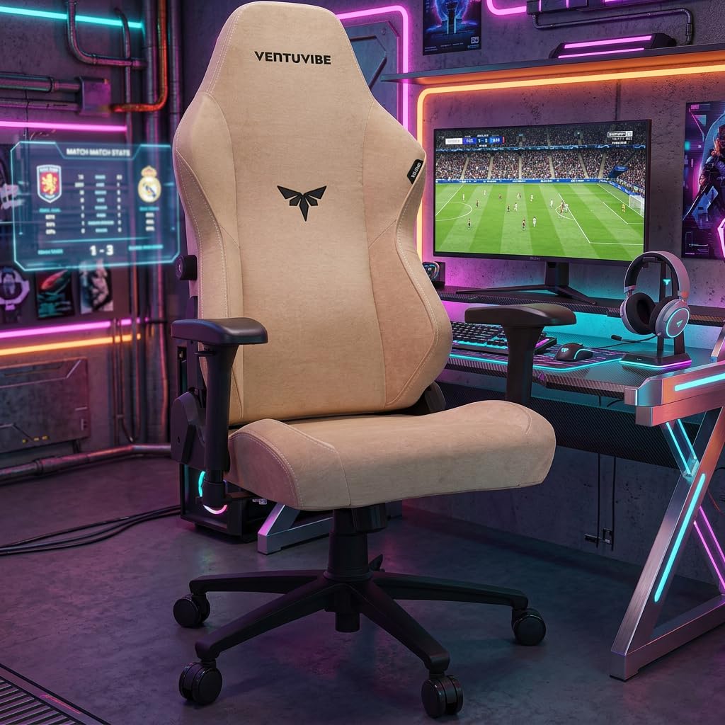VENTUVIBE Gaming Chair - High Back Ergonomic Computer Chair with Lumbar Support, Video Game Chair-4D Adjustable Armrests,170° Reclining & 320lb Capacity,Fabric,Desert Yellow