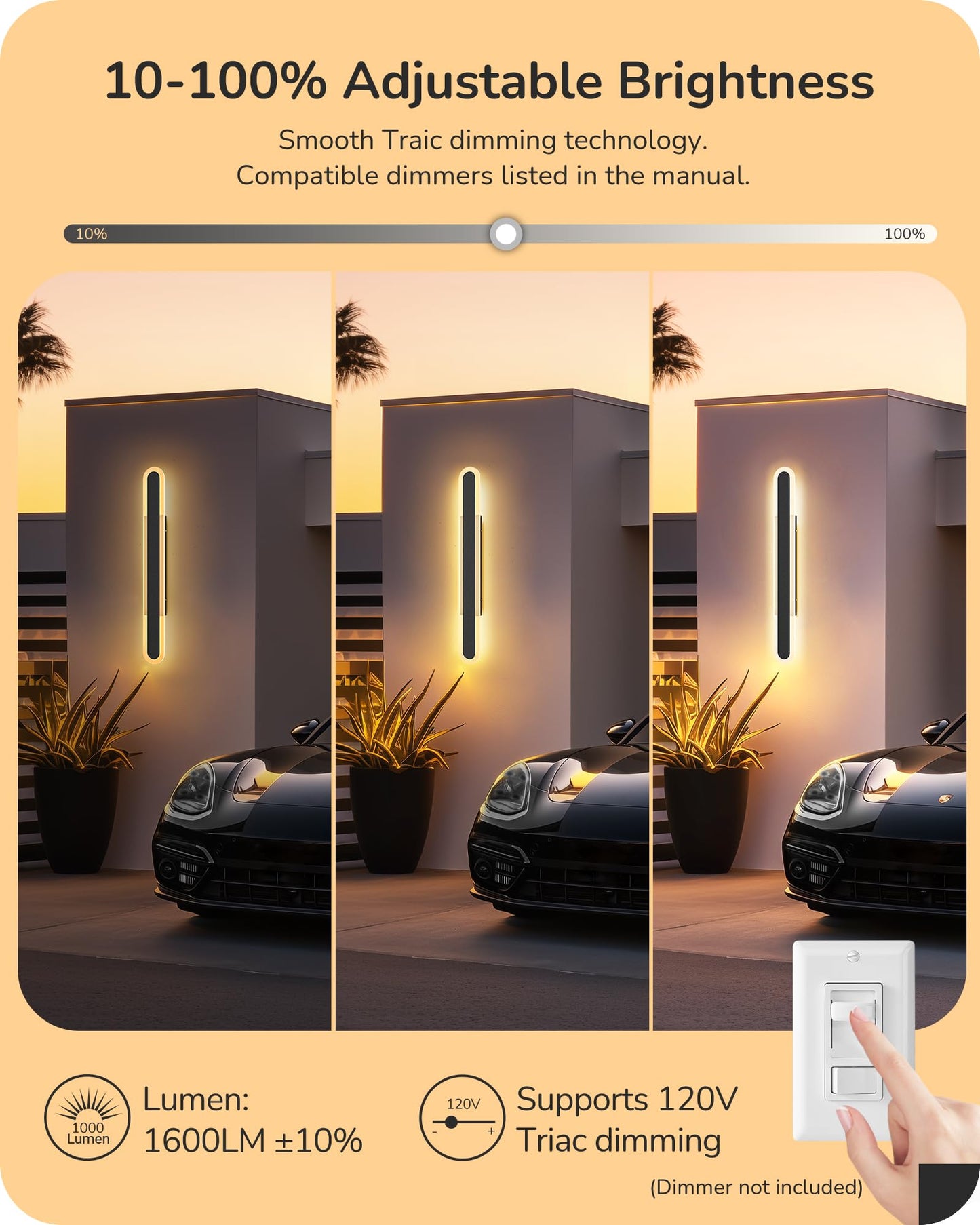 EDISHINE LED Outdoor Wall Lights, Dimmable, IP65 Waterproof, 39.4in, Black, Model HOWL22Q