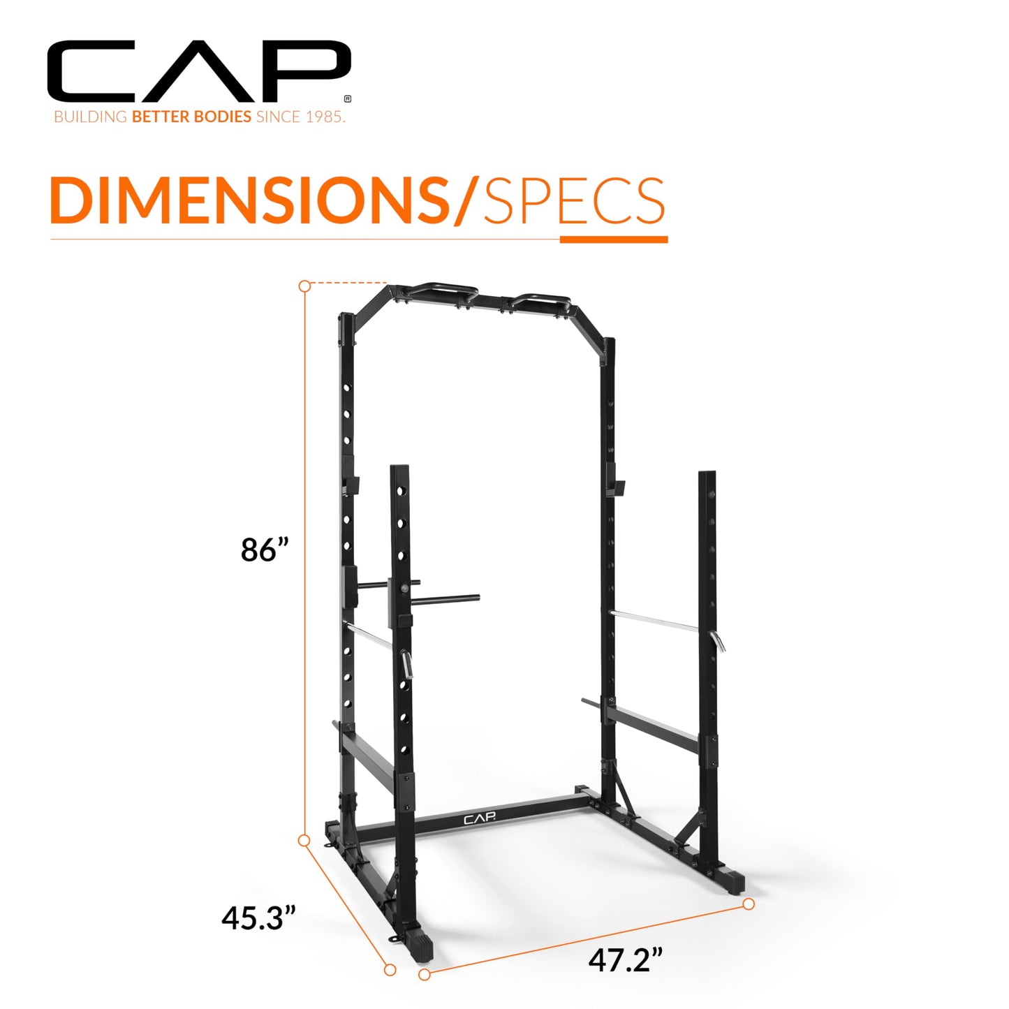 CAP Barbell Multi-Use Power Rack – Heavy-Duty Power Cage with Pull-Up Bar, Dip Handles, and J-Cup Catches – Strength Training Gym Rack for Home or Garage Gym | Orange