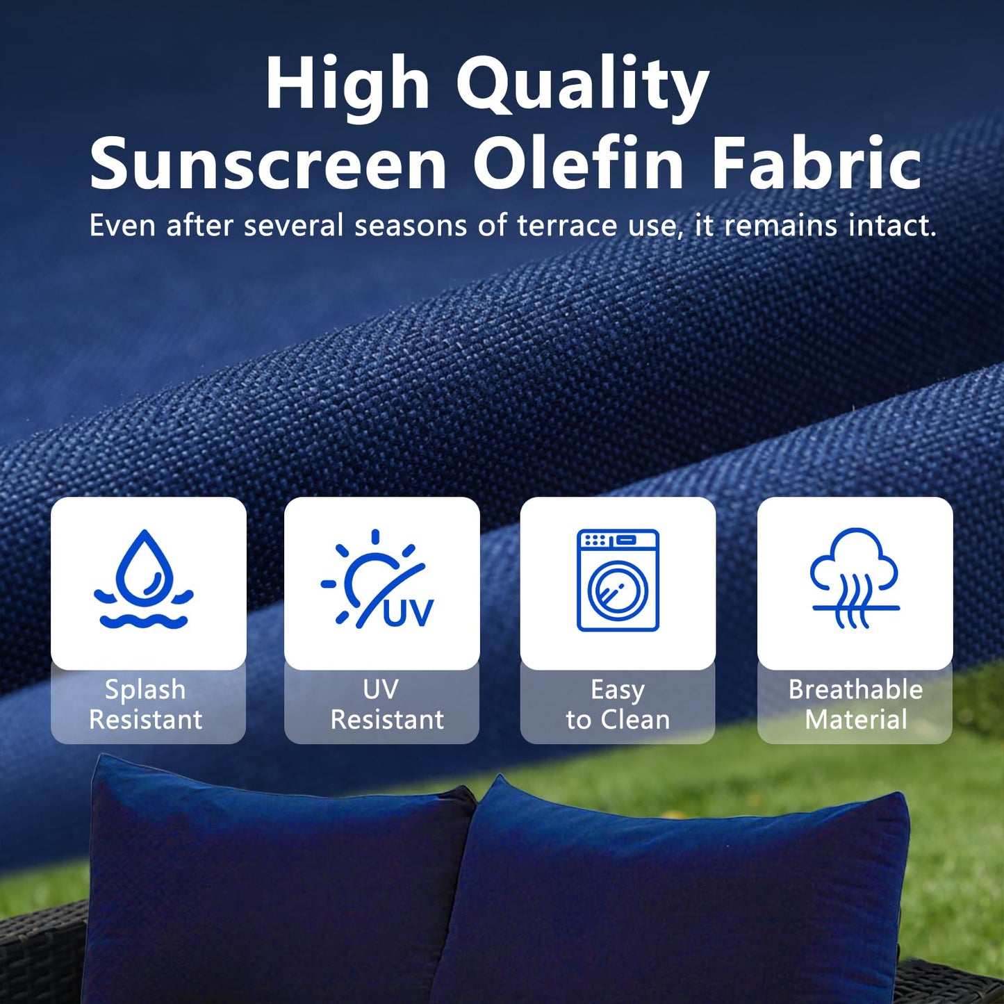 MFPMTUXO (Cushions Only) 16 Pcs Patio Conversation Sets Cushions for 7 Piece Wicker Rattan Sofa Seating Group, Outdoor Conversations Furniture Set Cushion Waterproof(Navy Blue)