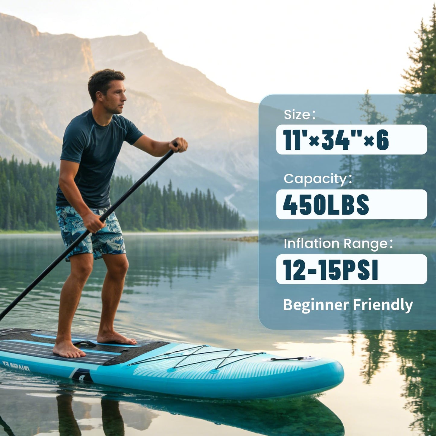 Quashley Inflatable Stand Up Paddle Board - All-Round SUP for Yoga,Fishing,Touring | Portable,Stable,Lightweight with Non-Slip Deck & Paddle for Beginners & Family Fun Green Waves