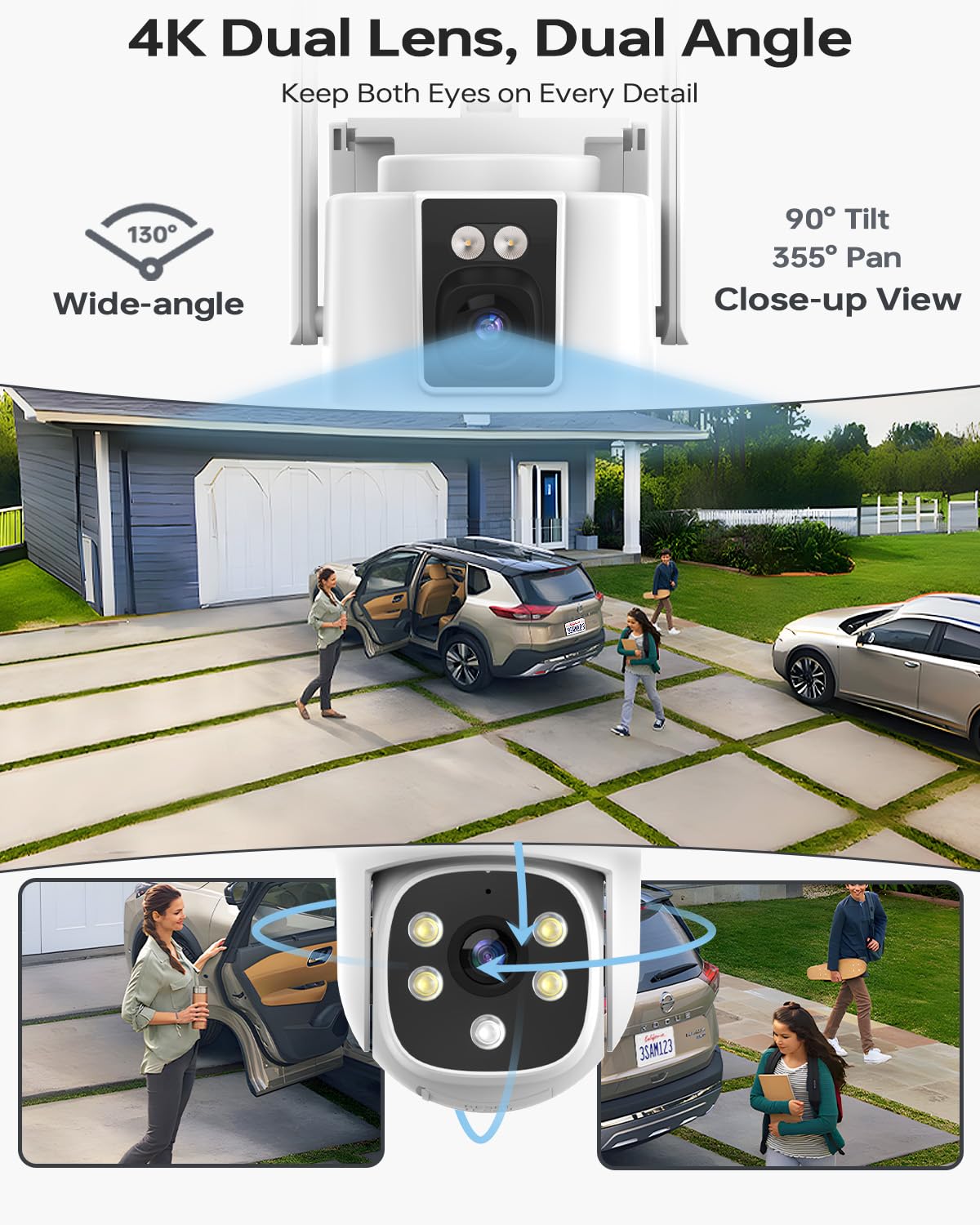 Wireless Security Camera System for Home, Wkkengd Dual Lens 2K+2K Auto Tracking Outdoor Surveillance | 2 Cameras with 10CH NVR | 12.5" Monitor with 128G| Color Night Vision | WiFi 6 | Alexa Compatible