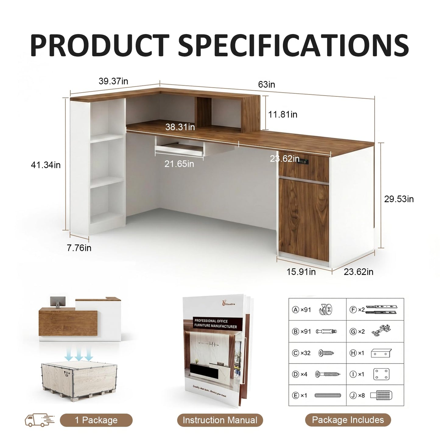 YTElantivo L-Shaped Reception Desk with Counter, 1-Inch Thick Board, Lockable Drawers & Keyboard Tray, Heavy-Duty Front Desk for Office, Salon, Hotel & Clinic