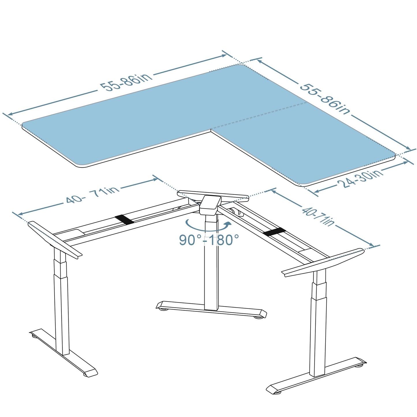 Fromann Adjustable Standing Corner Desk Frame 3 Leg L-Shaped Electric Triple Motor Desk Base Height and Width Adjustable Standing/Sitting for Home Office (Black)
