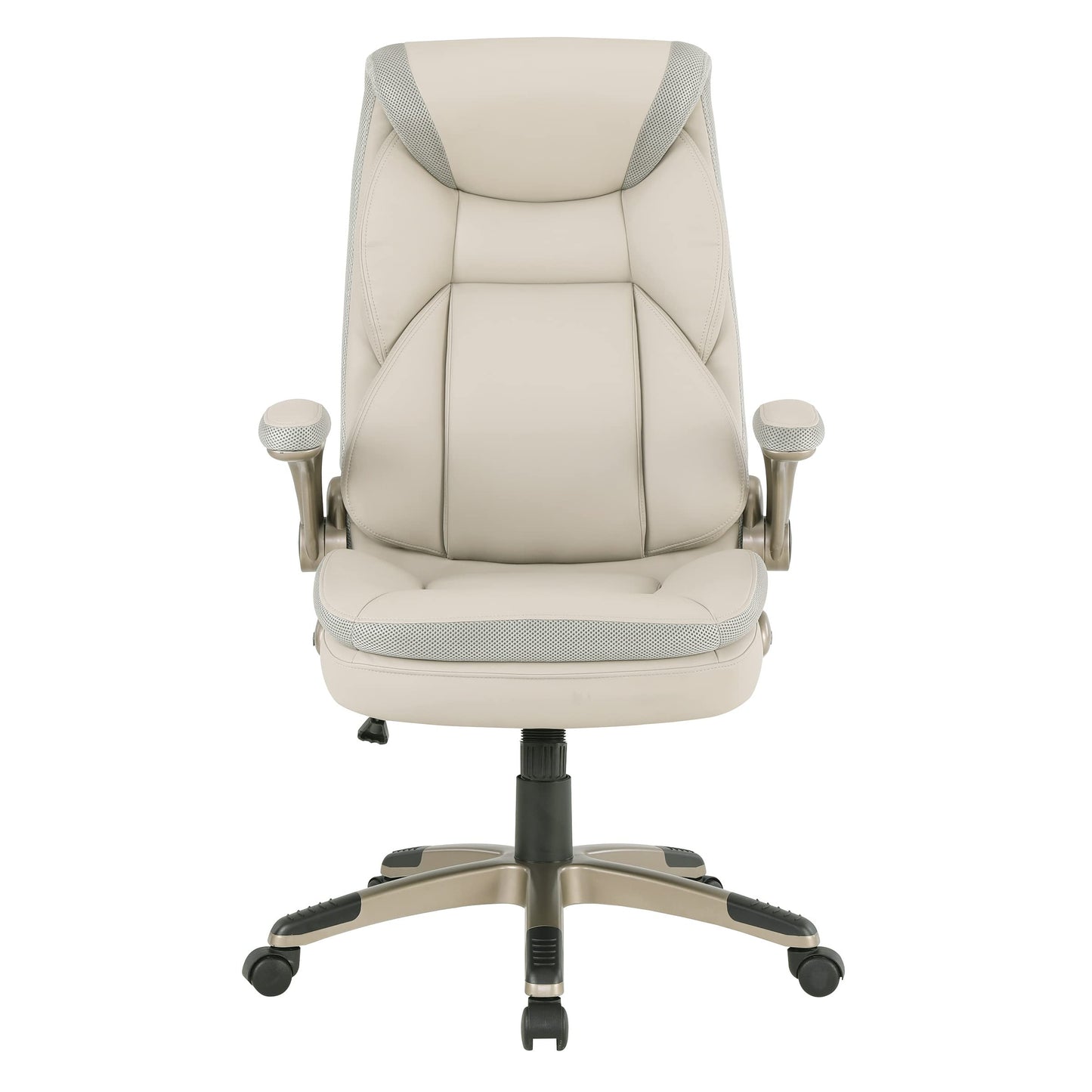 Office Star ECH Series Executive Bonded Leather Office Chair with Lumbar Support and Padded Height Adjustable Arms, Taupe with Cocoa Coated Nylon Base