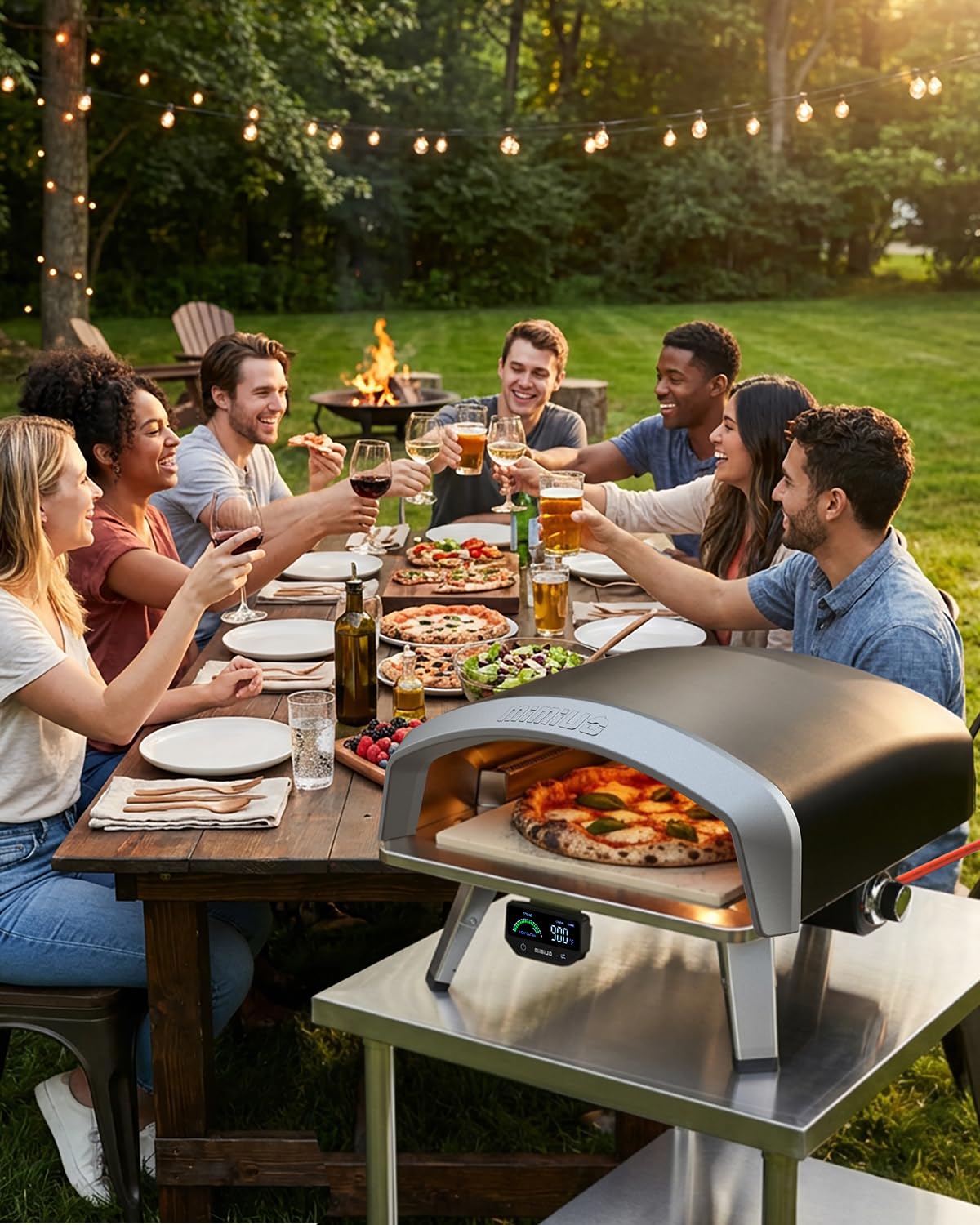 Mimiuo 16 Inch Gas Pizza Oven Outdoor Propane, Portable Pizza Maker with Digital Thermometer and Color-Coded Guide for Beginners, 3 Cooking Modes (Classic/Neapolitan/Custom), 900℉