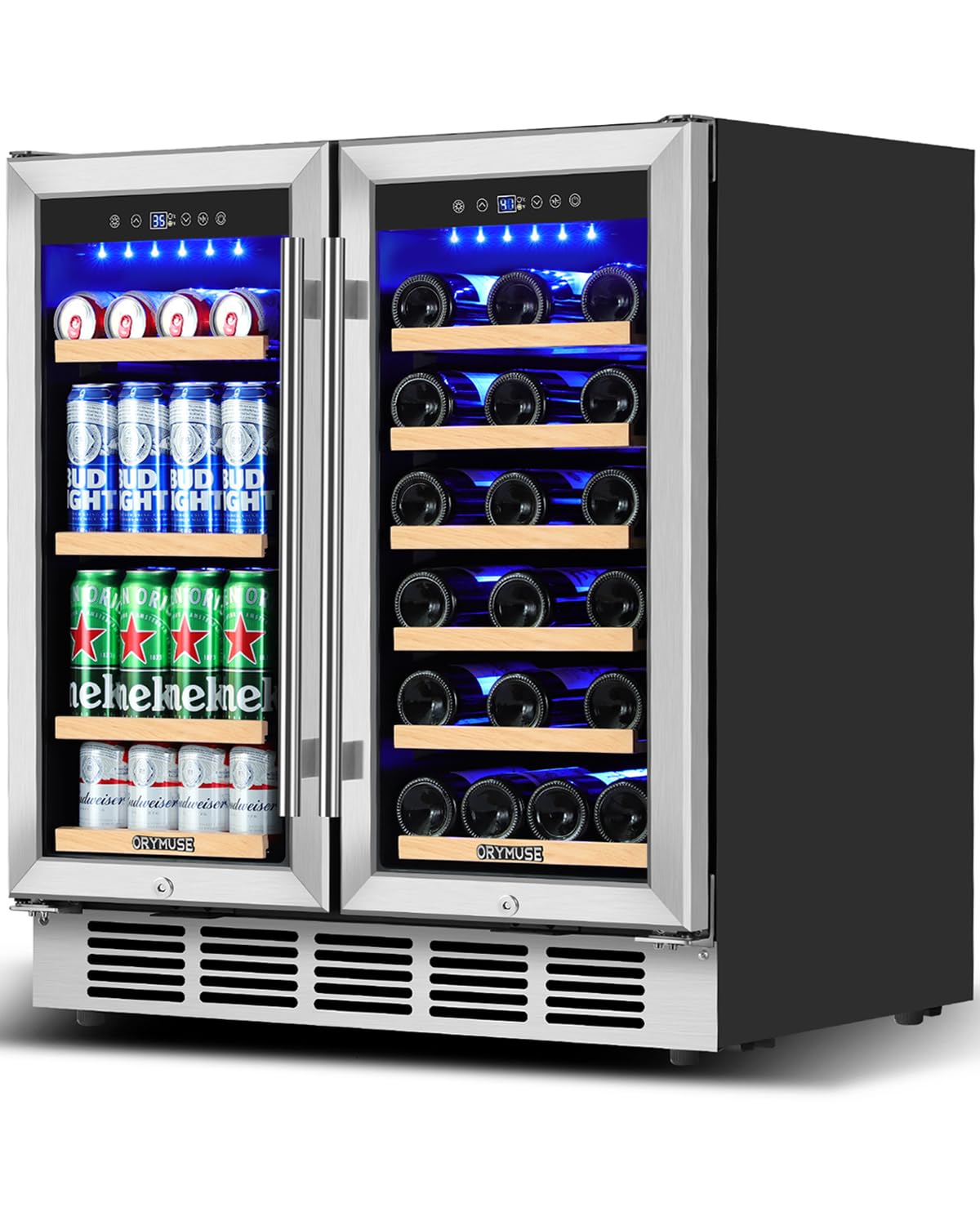 ORYMUSE Wine and Beverage Refrigerator 30 Inch, Beverage Fridge Dual Zone with Upgraded Cooling, Wine Beverage Cooler Built-in or Freestanding, 30 Bottles and 110 Cans Large Capacity