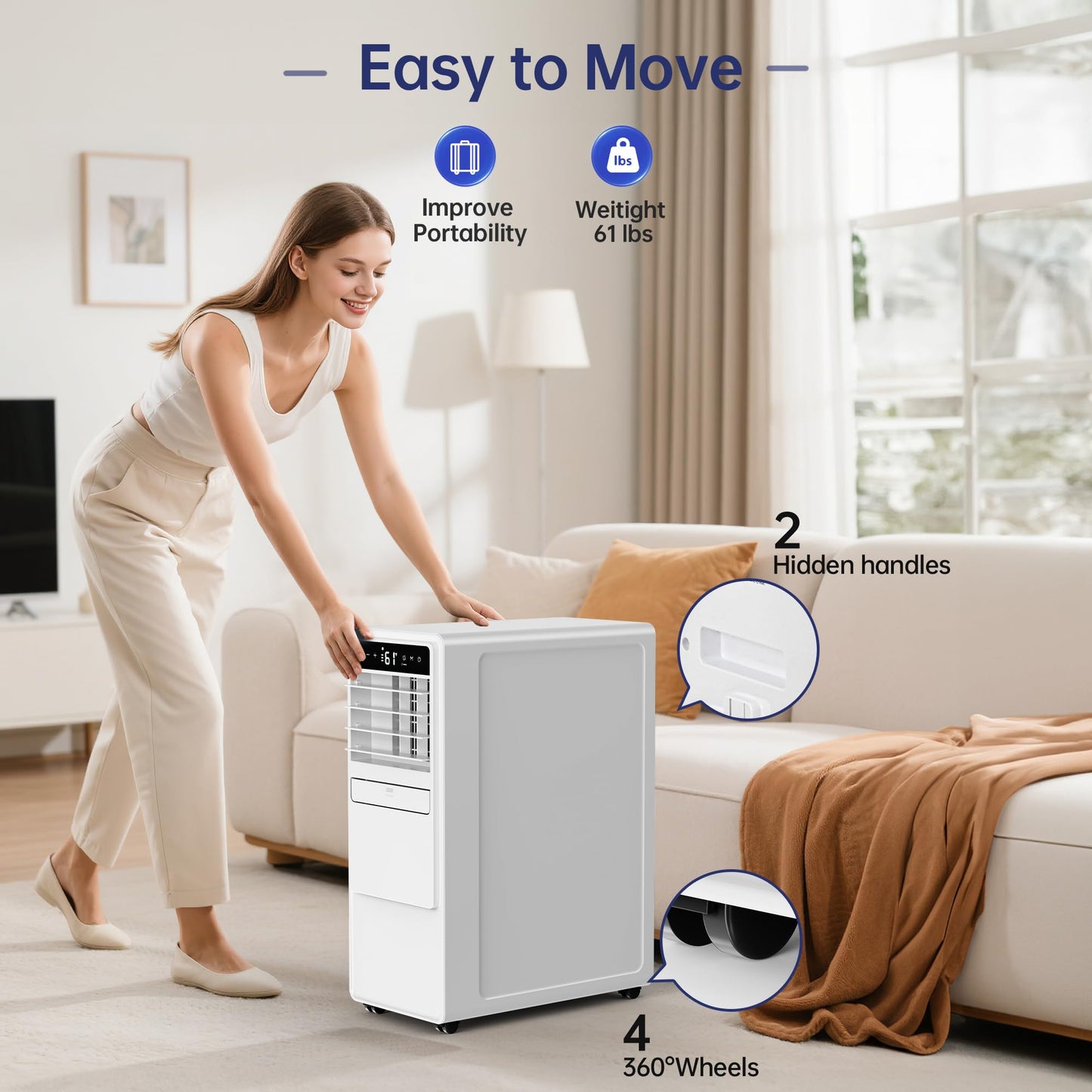 Humhold 12000BTU Portable Air Conditioners with Remote, Floor Standing Cooling Portable AC Unit with Fan & Dehumidifier,Sleep and Timer Mode,For Room up to 500 sq.ft, Windows Sealing Kit Included