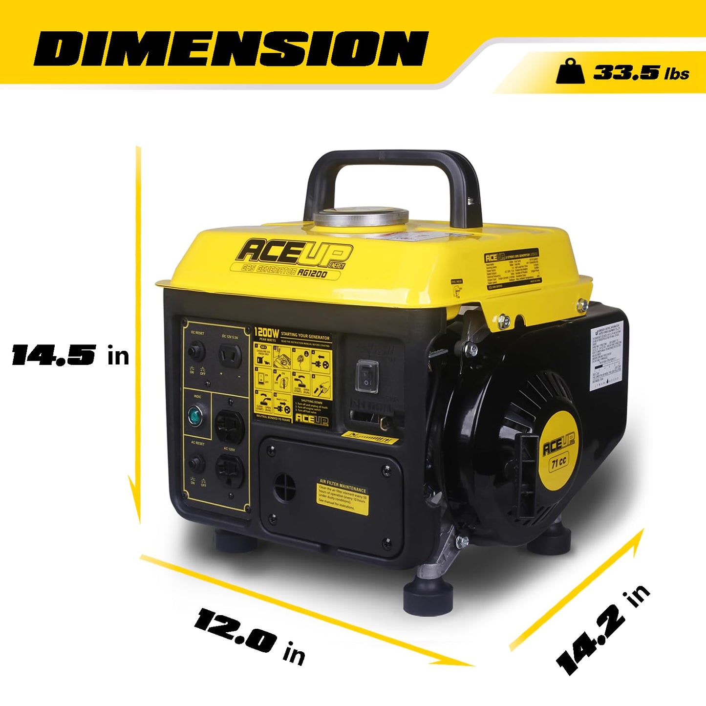 Aceup Energy 1200W Gas Generator, Small Lightweight Generator for Home Use, EPA Compliant ideal for Father's Day