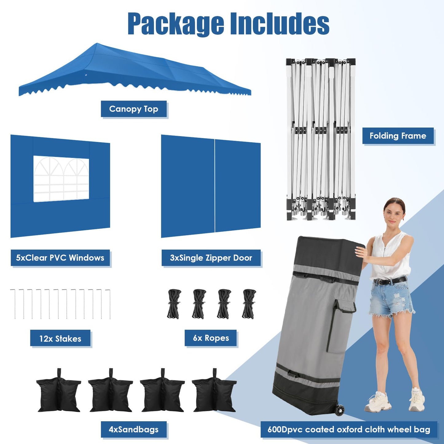 HOTEEL 10x30 Pop Up Canopy with 8 Sidewalls, UV 50+ and Waterproof Party Tent 10x30, Thickened Frame, Large Space Easy Pop Up Canopy, Outdoor Canopy for Weddings, Beaches, Parties, Patio (Sky Blue)