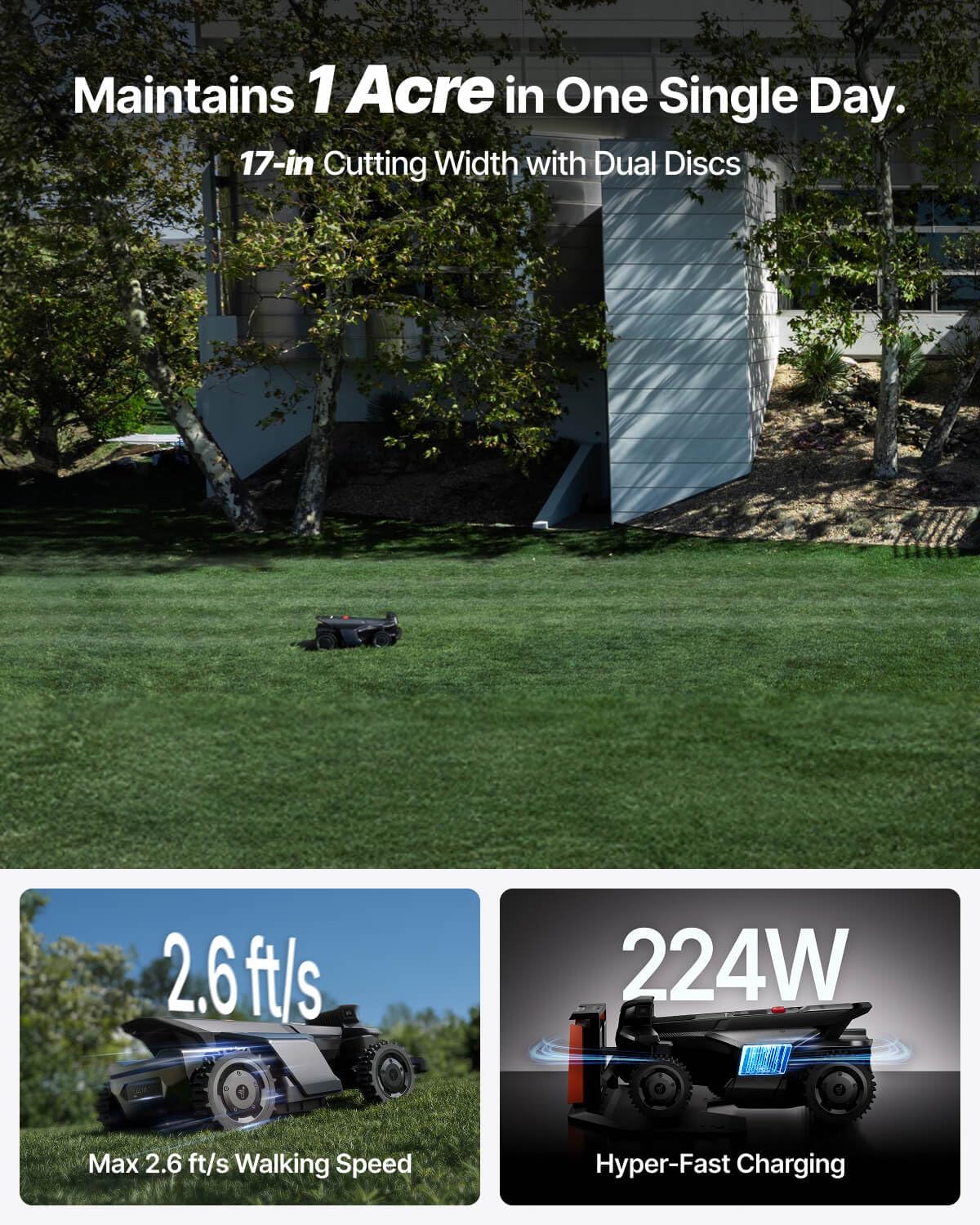 Segway Navimow X430 Robot Lawn Mower Wire Free with Garage X, 4WD for 84% Slopes, Zero-Turn Mowing, Dual 180W Motors, Covers 1 Acre (Garage Shipped Separately)