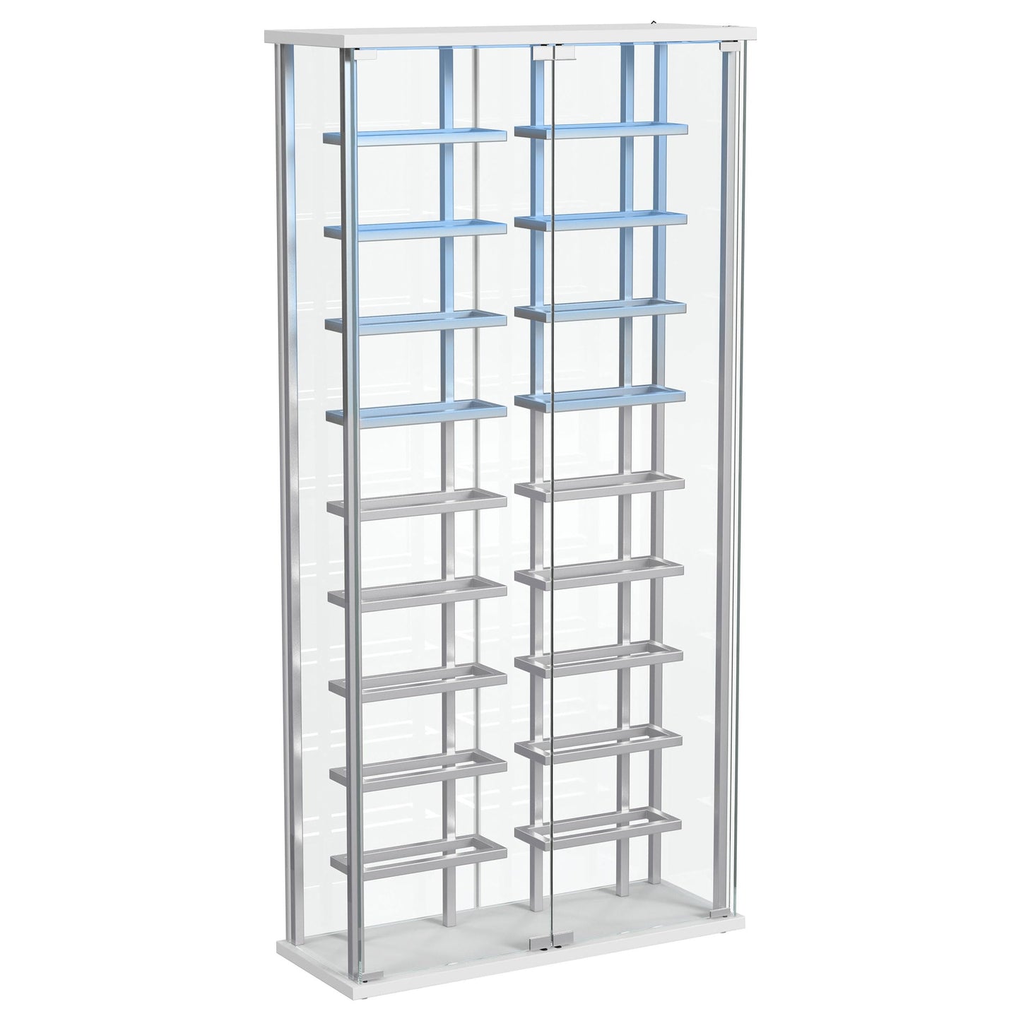 Coaster Home Furnishings Montara LED Tempered Glass Wine Storage Curio Cabinet, Modern Curio Bar Cabinet with Glass Doors and LED Strips, Chrome