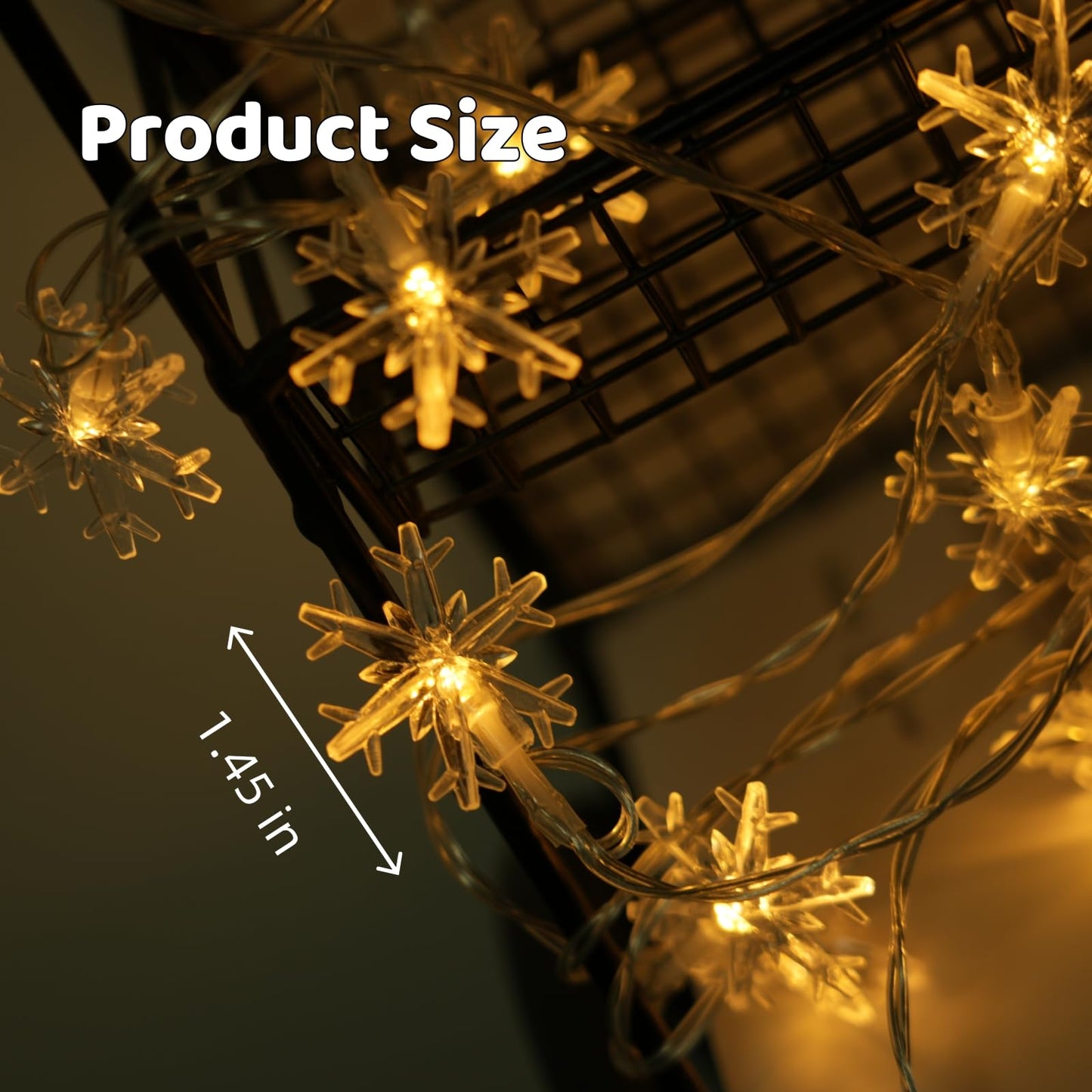 Yoitomehy Snowflake Christmas String Lights, 20 ft, 40 LED, Battery Operated, Warm White Fairy Lights for Holiday Decor
