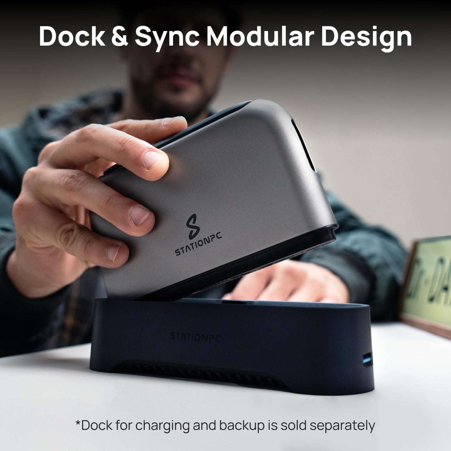 STATIONPC PocketCloud Portable NAS, M.2 NVMe & SD Card Slots, Up to 8TB Capacity (Diskless), One-Click Backup, Wi-Fi 6 Support, LCD Display & App Control, Dual 3200mAh Batteries for Outdoor Backup
