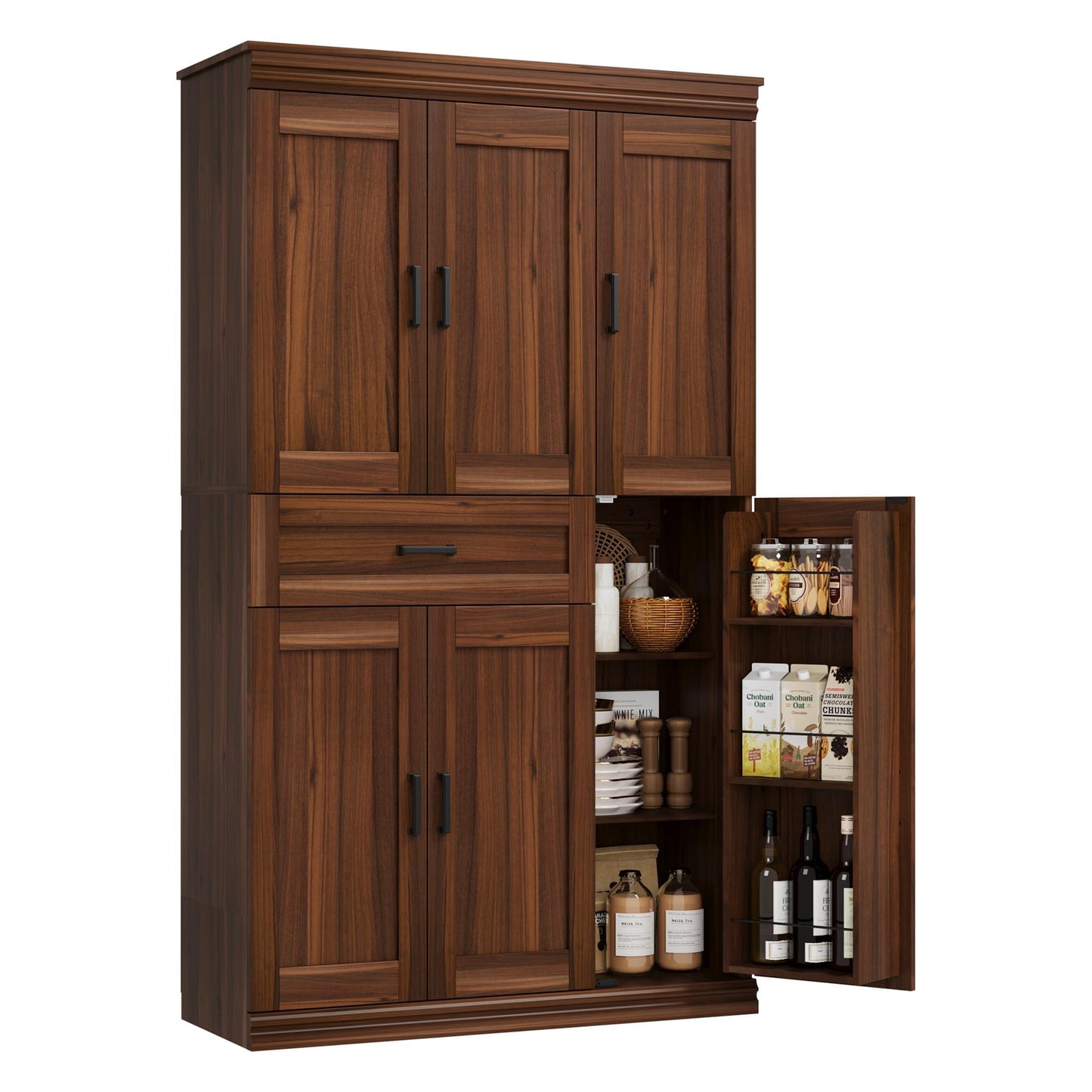 Garvee 70" Tall Kitchen Pantry Storage Cabinet, Modern Kitchen Hutch Cabinet with Doors and Shelves, Freestanding Food Pantry with Large Storage Drawer for Dining Room and Household Organization