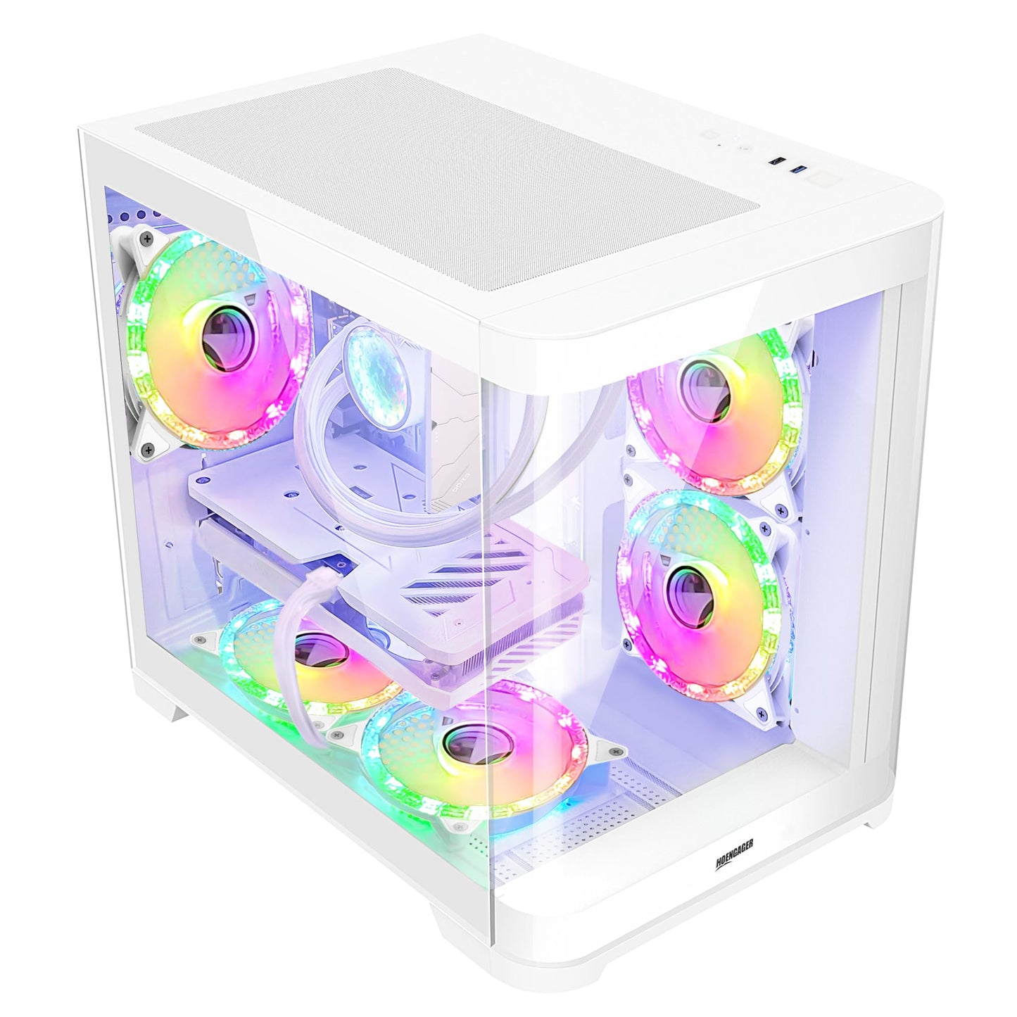HOENGAGER Gleaming Prebuilt Gaming PC Desktop - AMD Ryzen 7 9700X - GeForce RTX 5060 (8GB) - 32GB DDR5 6000MHz - 1TB PCIe NVMe SSD - White Gaming Case, RGB Fans, Wi-Fi, Win 11