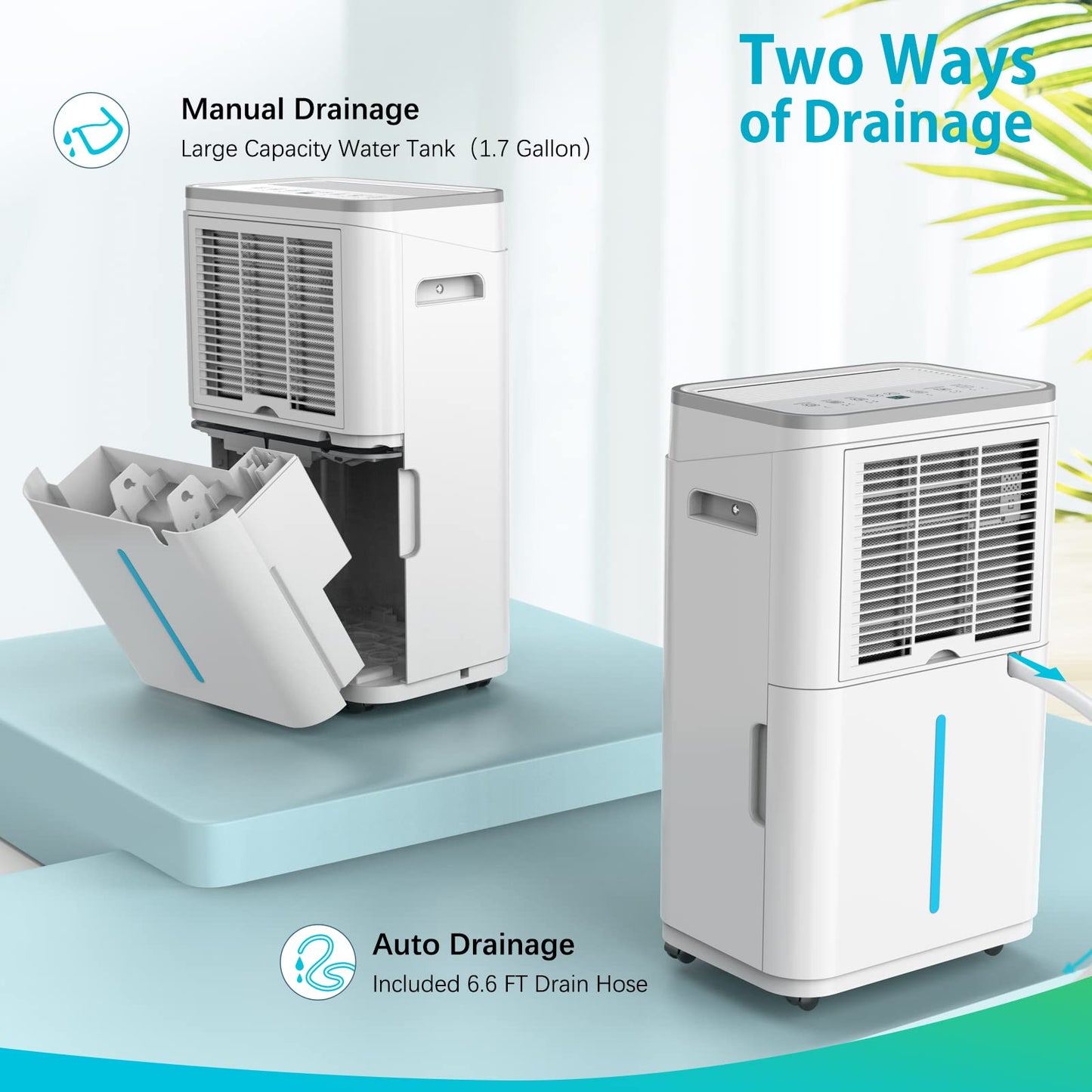 HUMILABS Dehumidifier for Basement with Drain Hose 4500 Sq. Ft - 50 Pint 1.7 gal Tank Dehumidifier for Home Bedroom Bathroom,Ultra Quiet 40 dB,Sleep Mode & 24H Timer,Child Lock,Ideal for Large Room