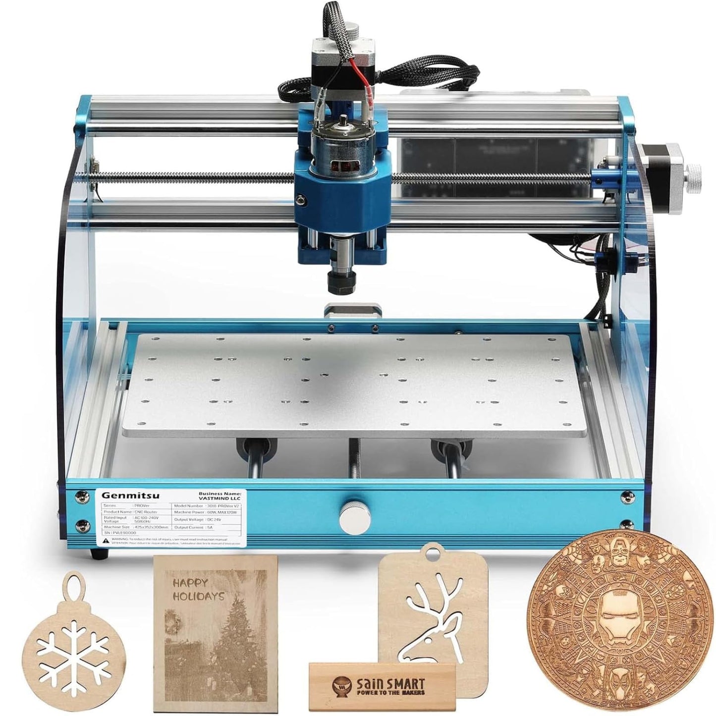 Genmitsu 3018-PROVer V2 CNC Milling Machine, Desktop CNC for Beginner with Limit Switches & Emergency-Stop, Upgraded Z Axis Aluminum Spoilboard, Working Area 284 x 180 x 40mm (11.2 x 7.1 x 1.6 inches)