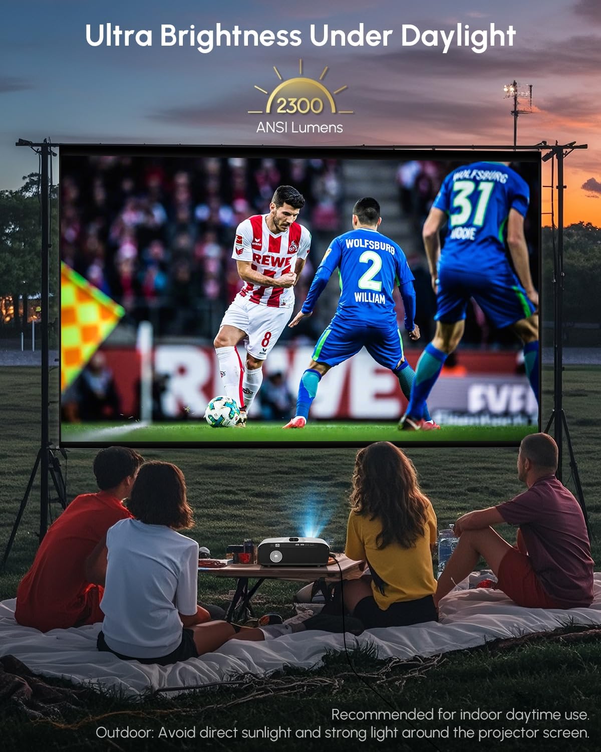 Daylight Projector 4K Ultra HD 2300 High ANSI Smart Home Theater with WiFi 6, Bluetooth, NFC, Streaming Apps, Bright Daytime Proyector, HDR10+, Auto Focus, HDMI 2.1 USB for Movie Video Gaming White